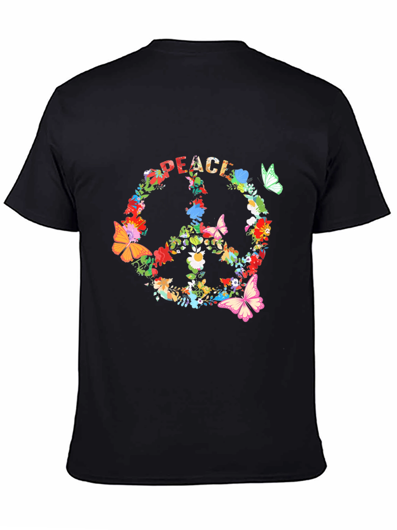 Floral Peace Sign Black T-Shirt