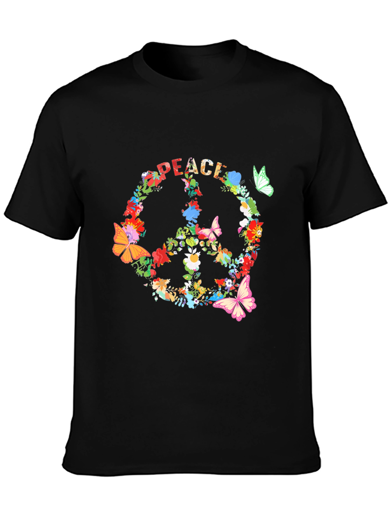 Floral Peace Sign Black T-Shirt