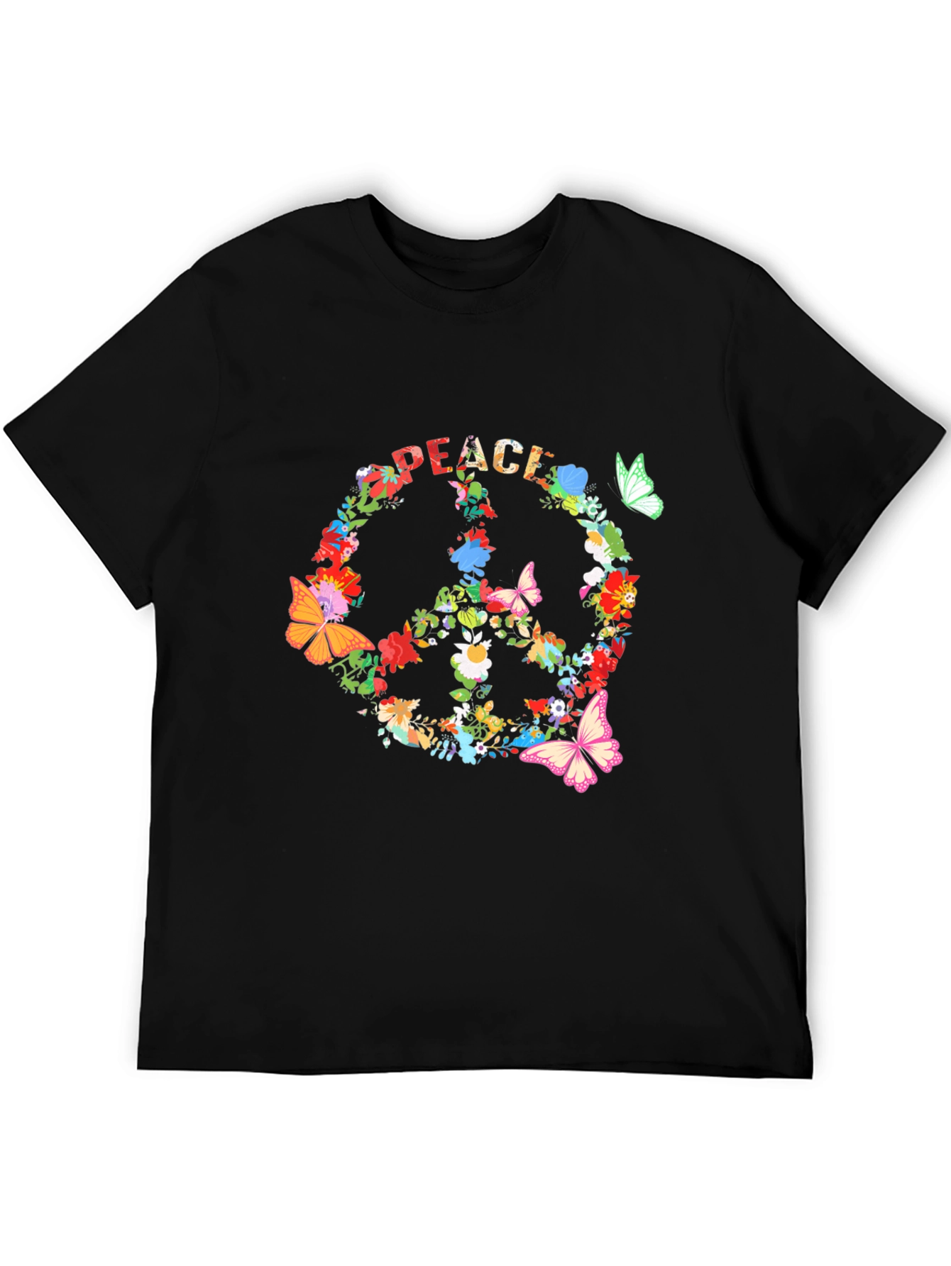 Floral Peace Sign Black T-Shirt