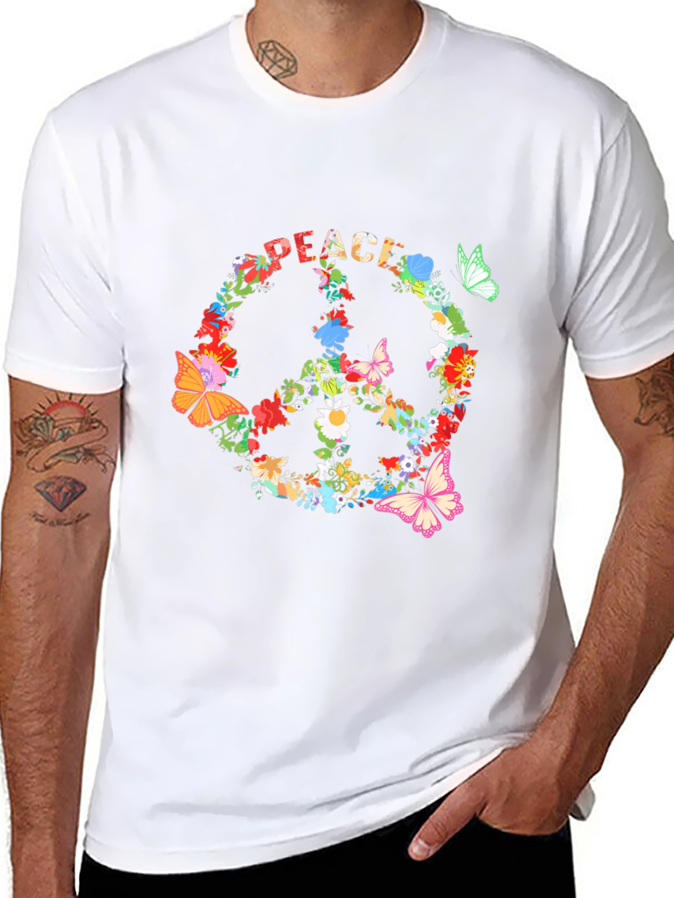 Floral Peace Sign Black T-Shirt