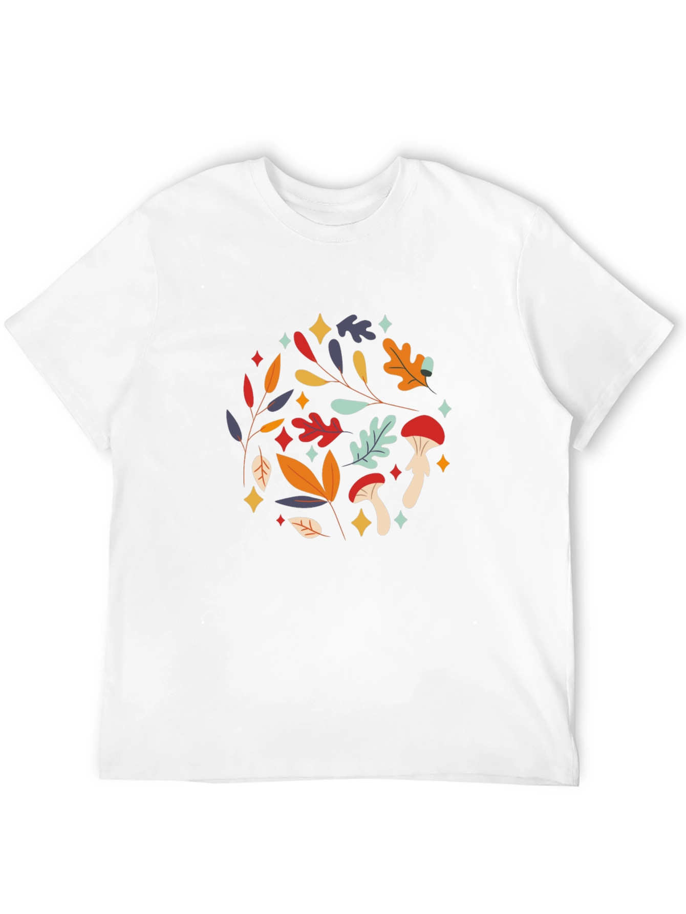 Autumnal Mushroom & Leaf Graphic Tee - Black