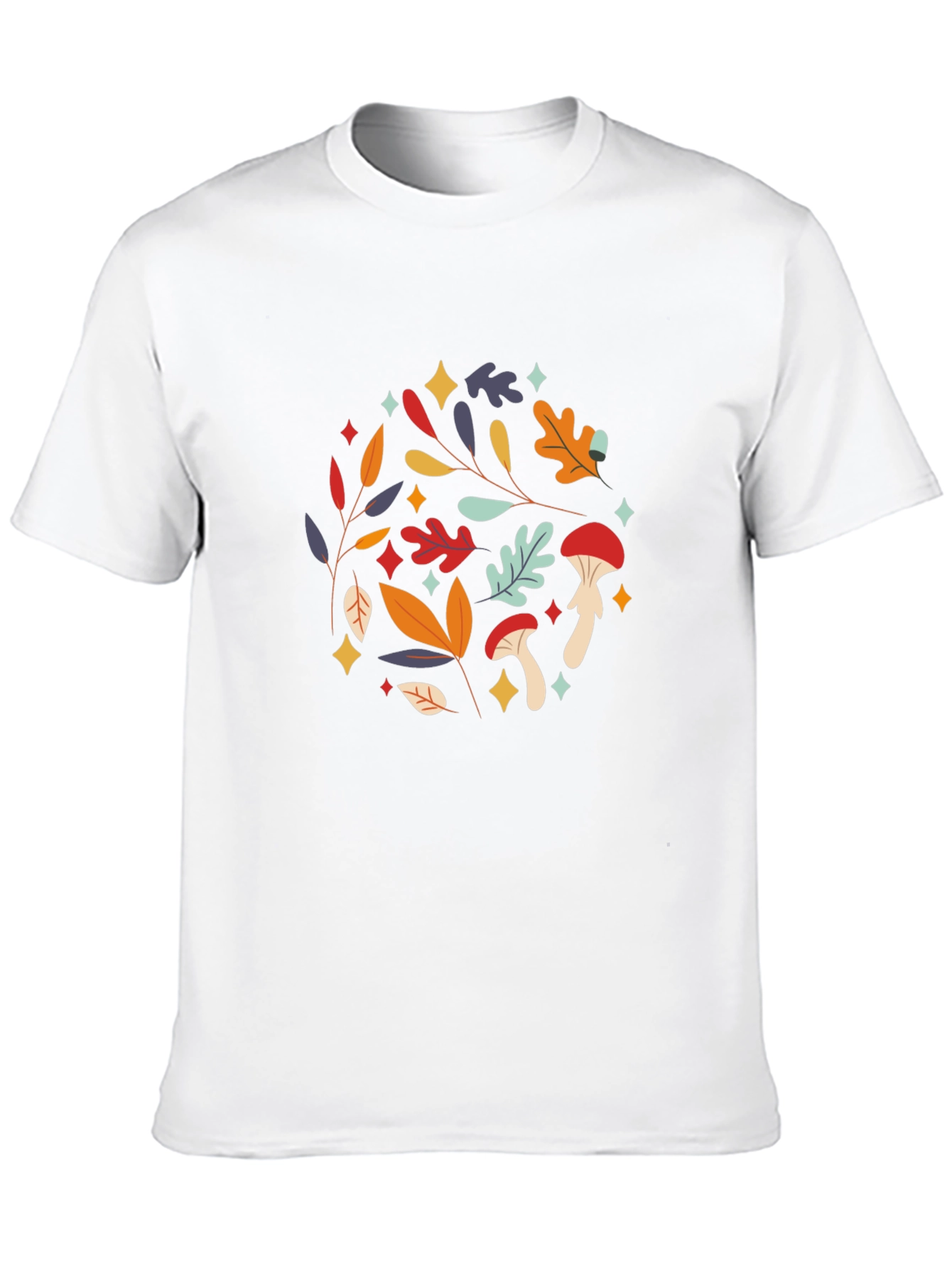 Autumnal Mushroom & Leaf Graphic Tee - Black