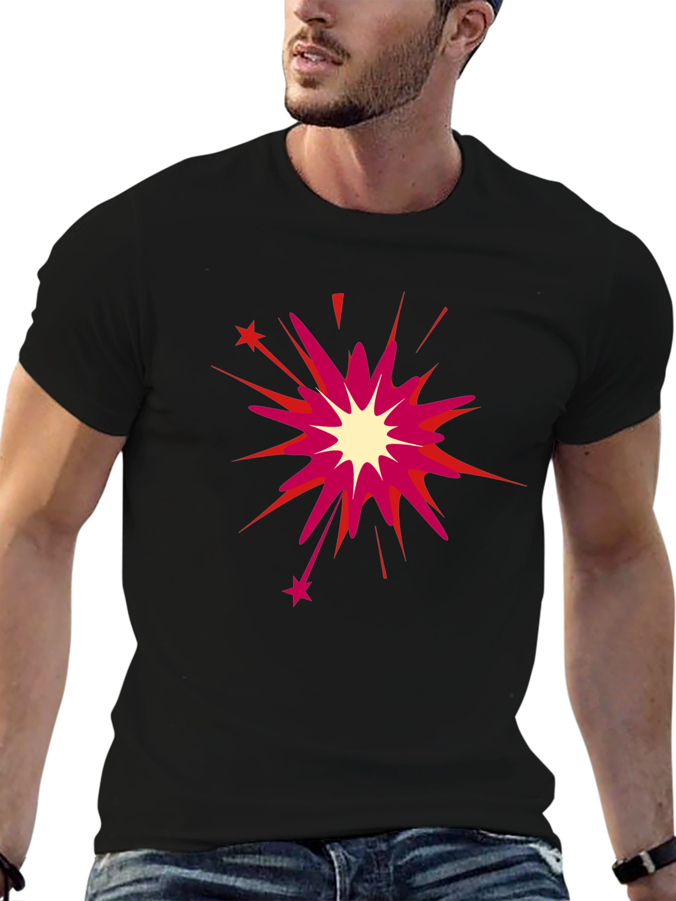 Black T-Shirt with Burst Design
