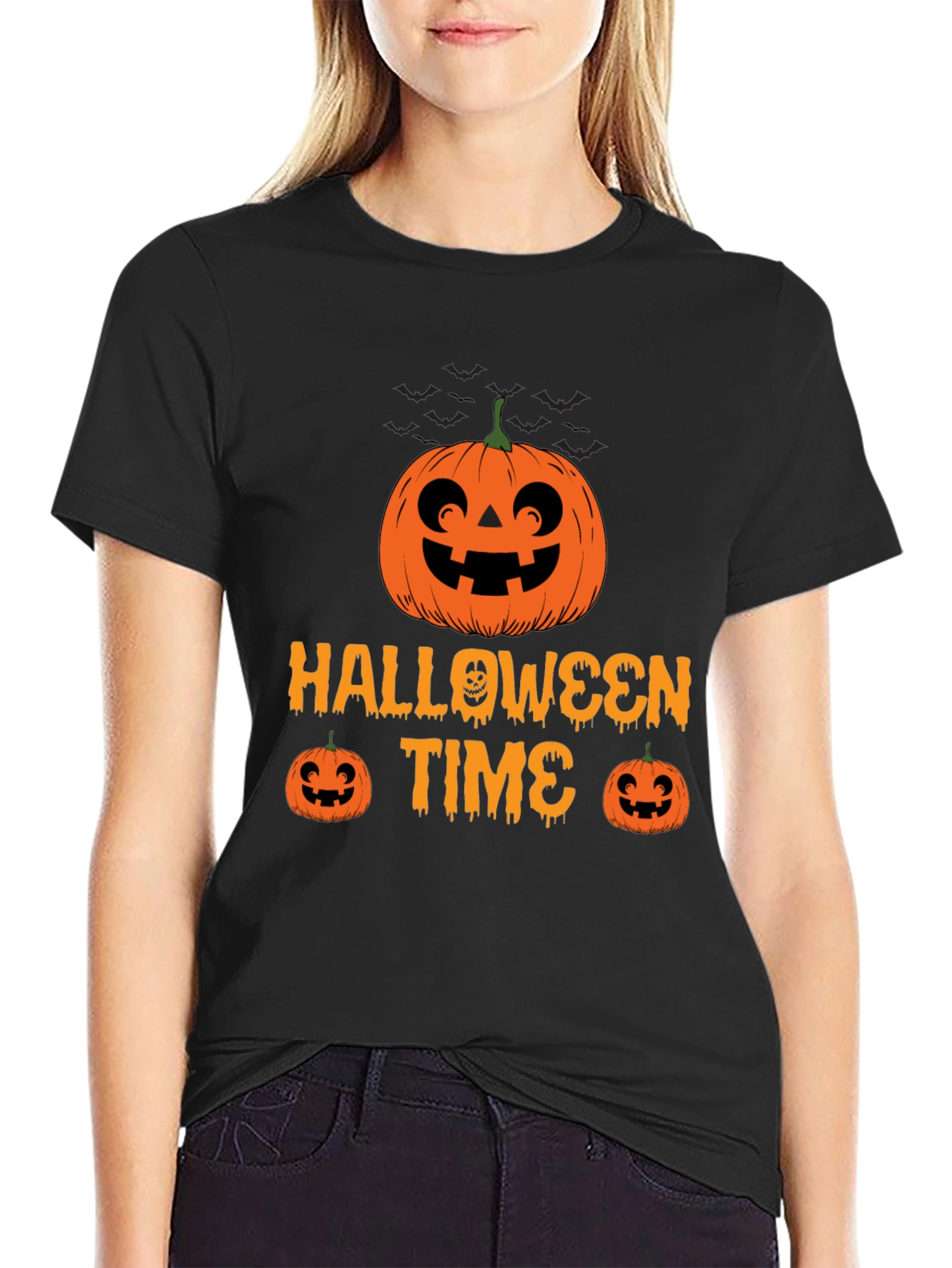 Halloween Time Black T-Shirt Pumpkin Graphic Tee
