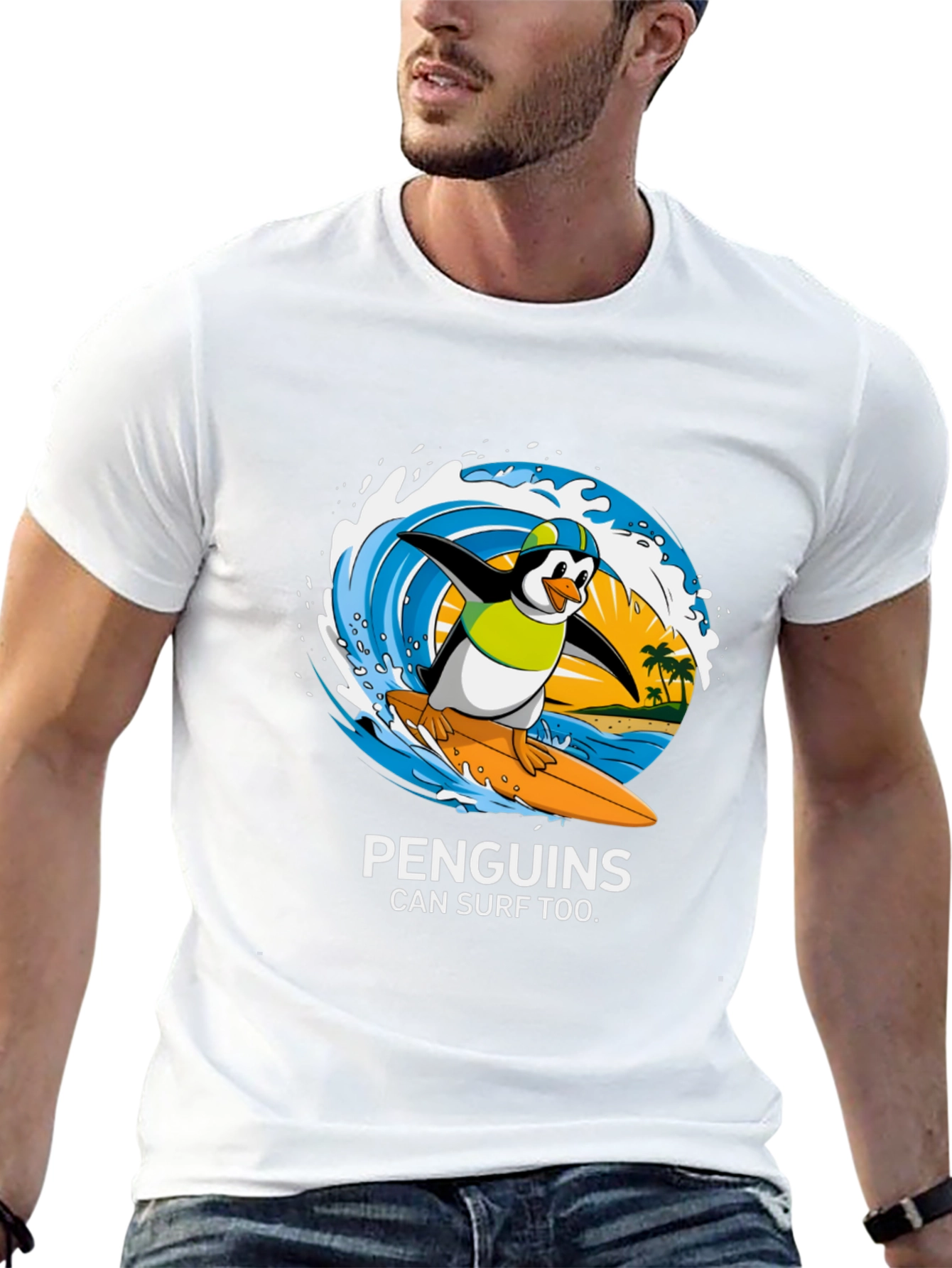 Penguin Surf T-Shirt - Cool Graphic Tee