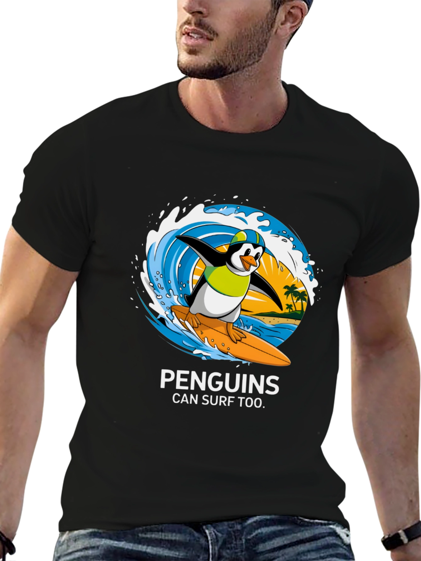 Penguin Surf T-Shirt - Cool Graphic Tee