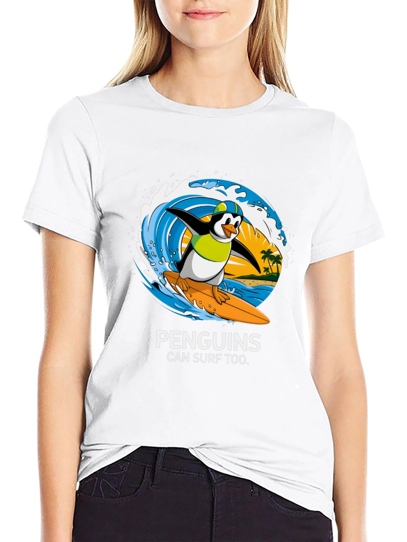 Penguin Surf T-Shirt - Cool Graphic Tee