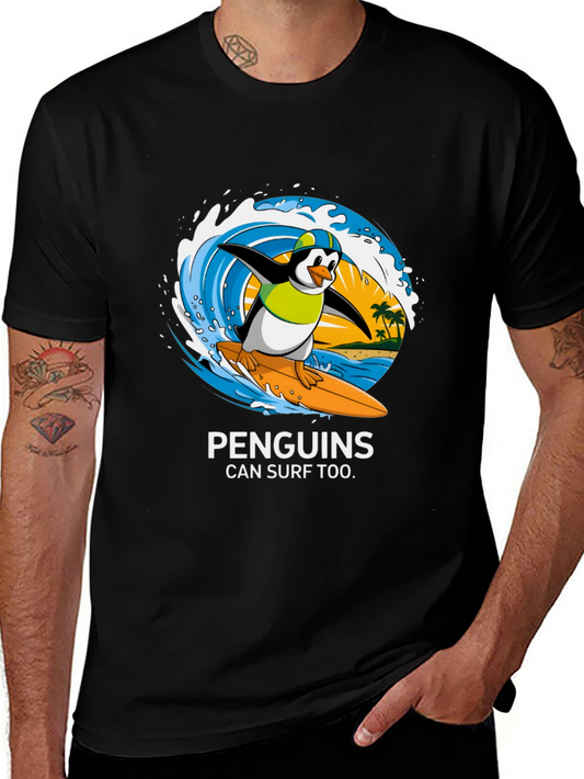 Penguin Surf T-Shirt - Cool Graphic Tee