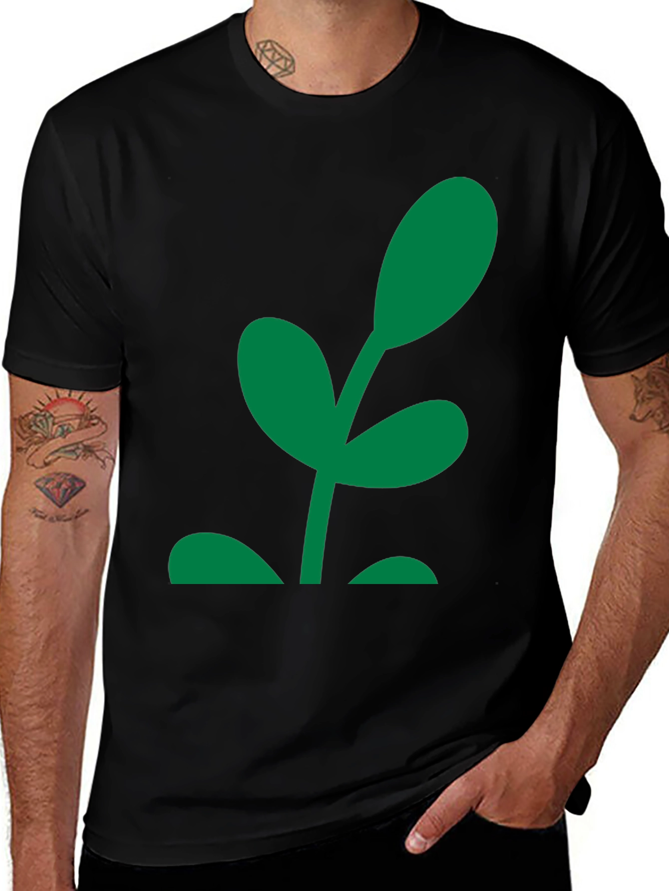 Green Sprout Graphic Black T-Shirt