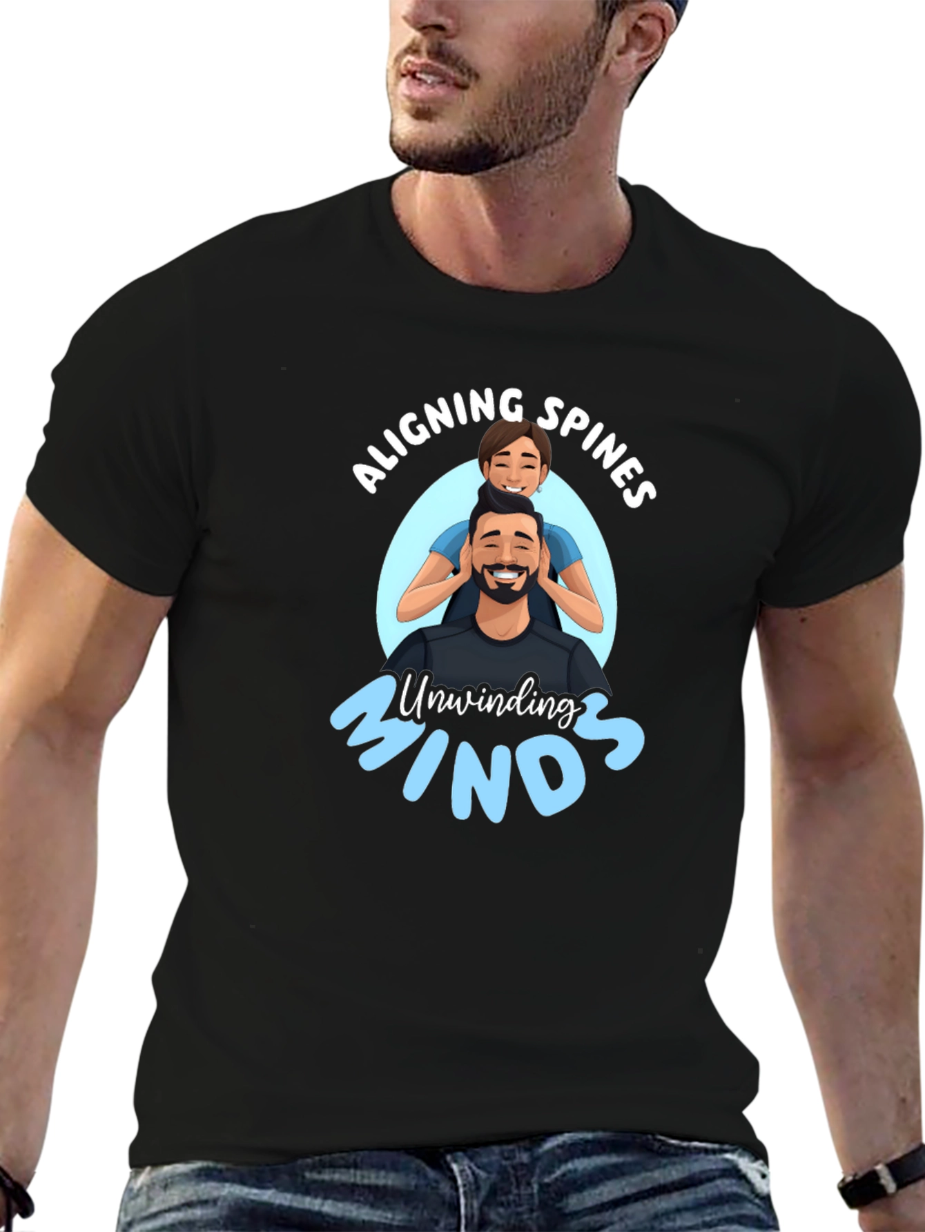 Aligning Spines Unwinding Minds Black T-Shirt