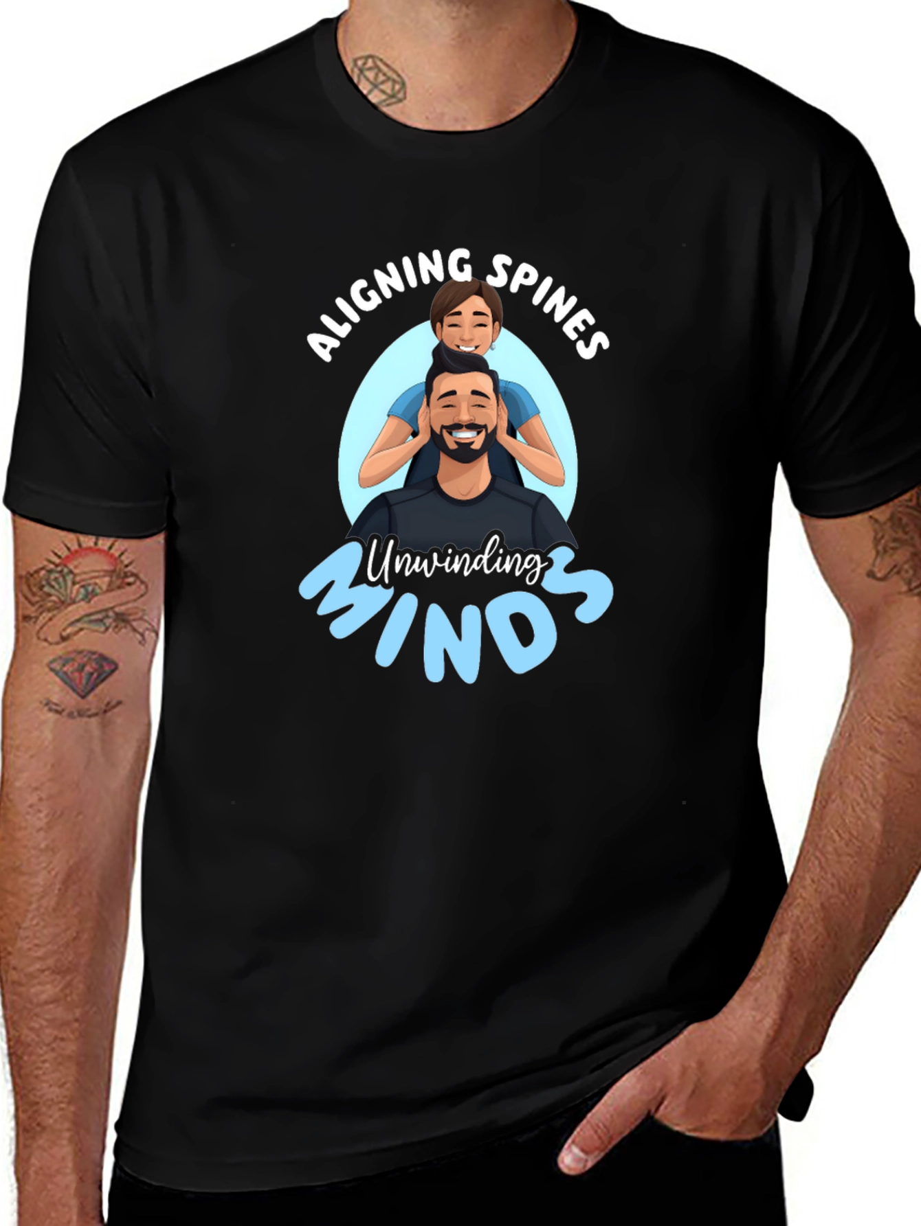 Aligning Spines Unwinding Minds Black T-Shirt