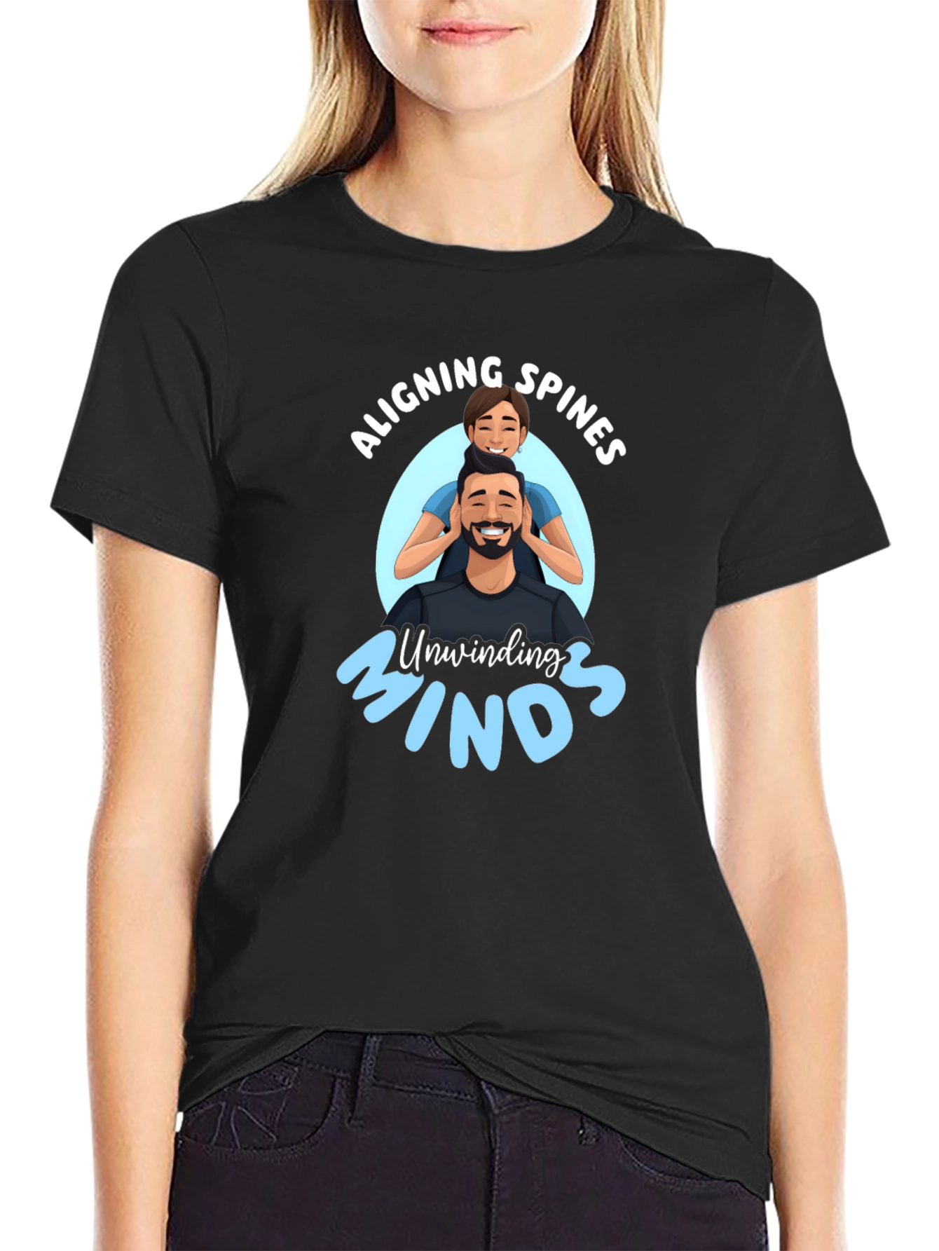 Aligning Spines Unwinding Minds Black T-Shirt