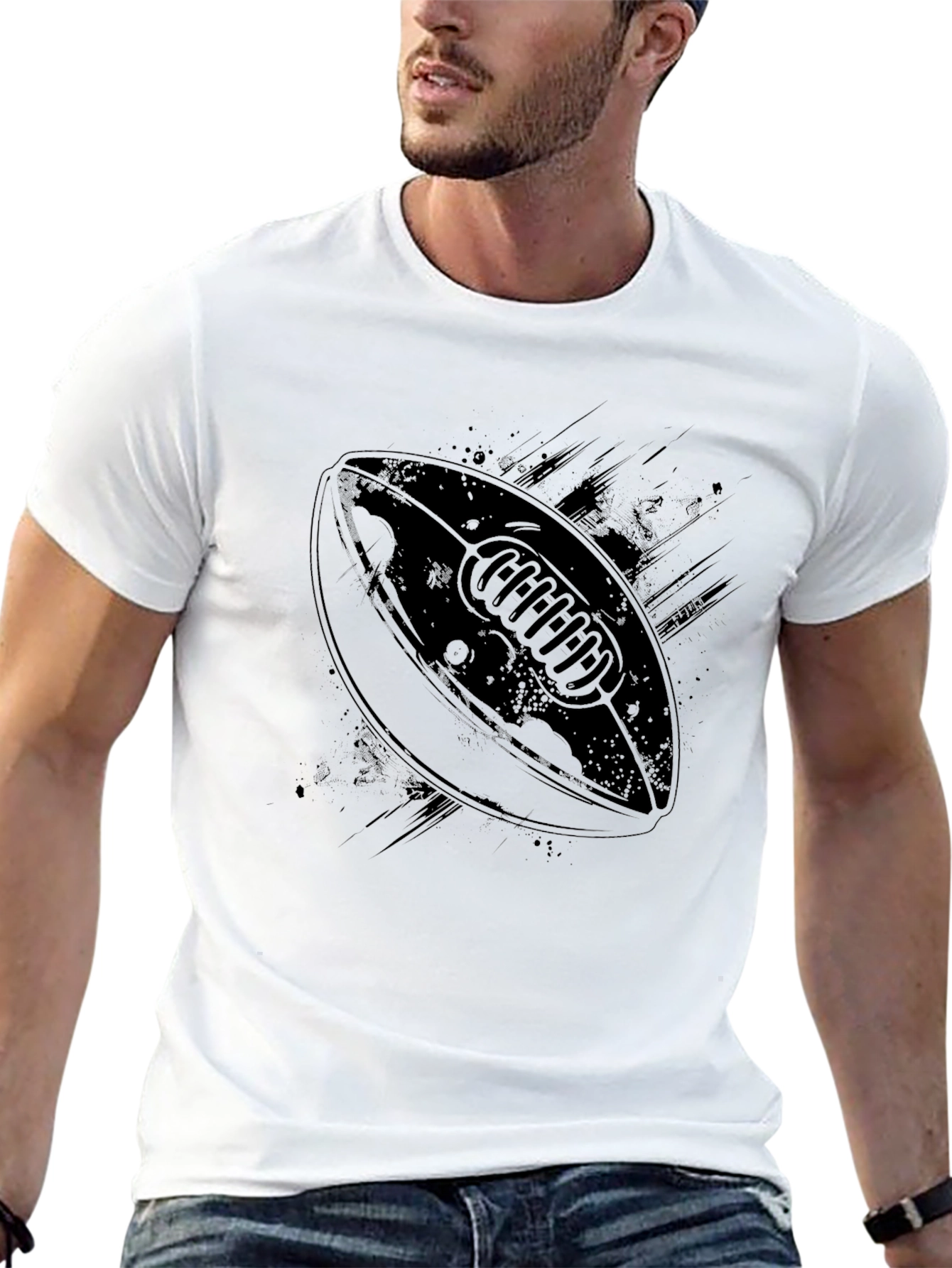 Mens Black Graphic Tee - Football Design