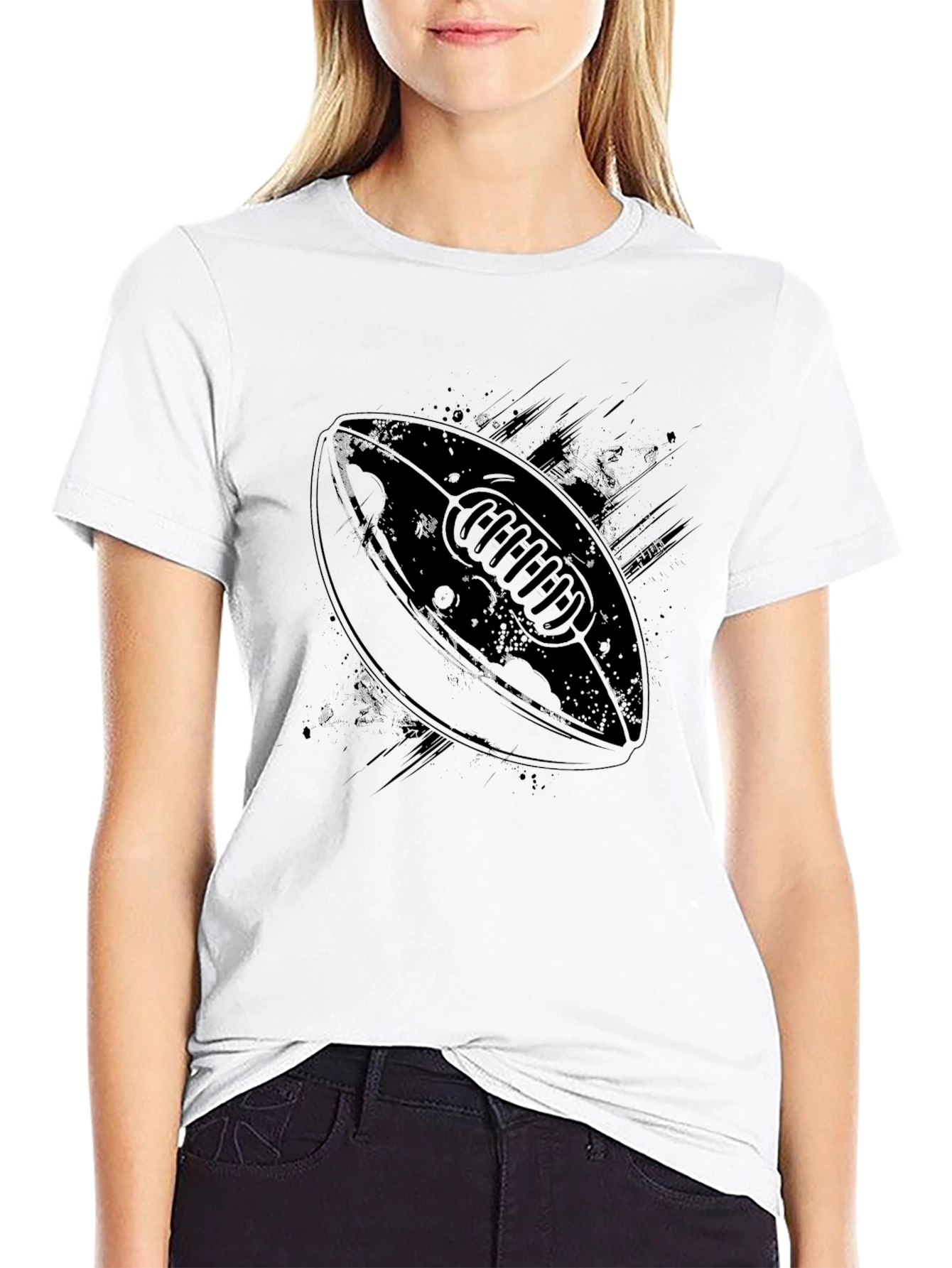 Mens Black Graphic Tee - Football Design