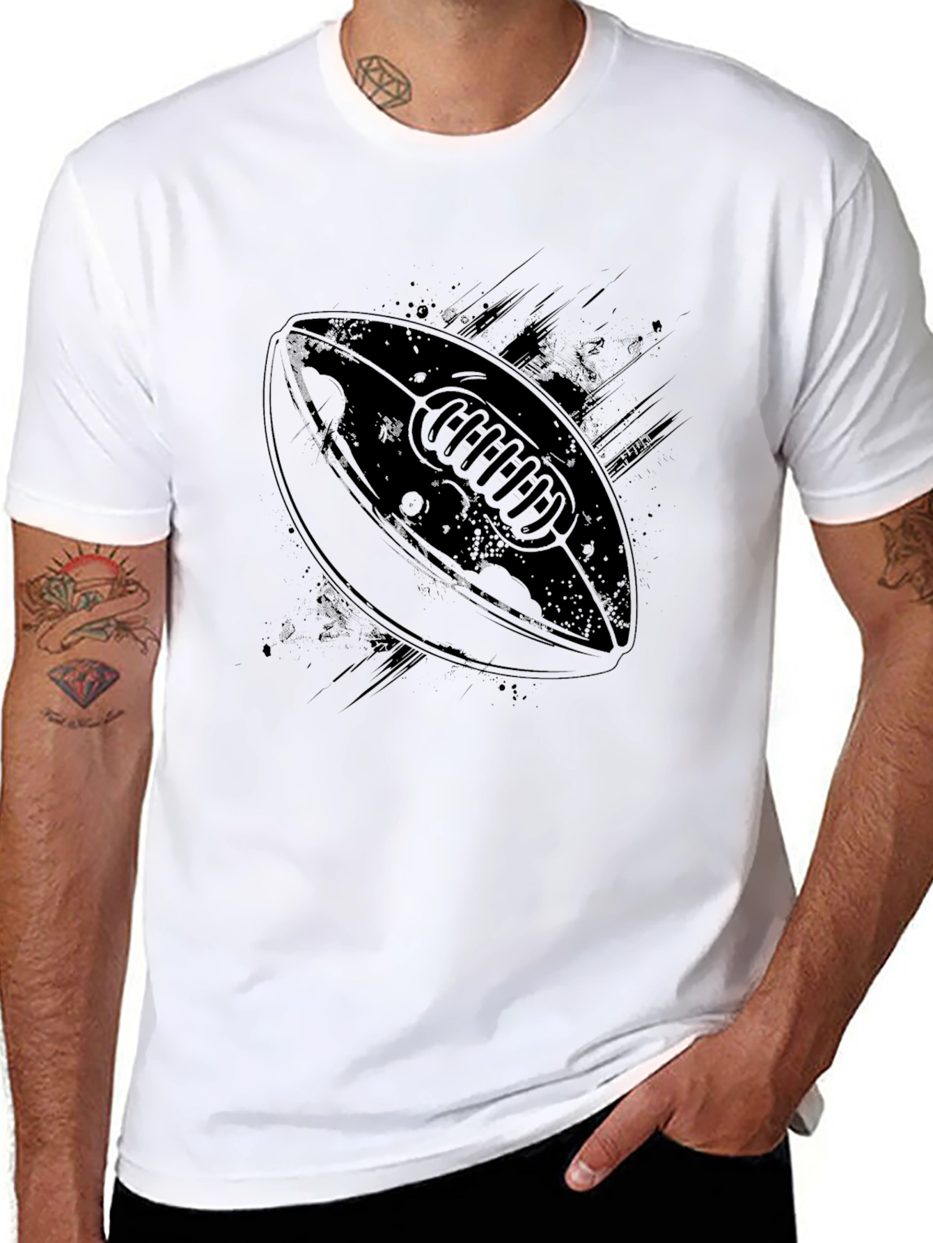 Mens Black Graphic Tee - Football Design
