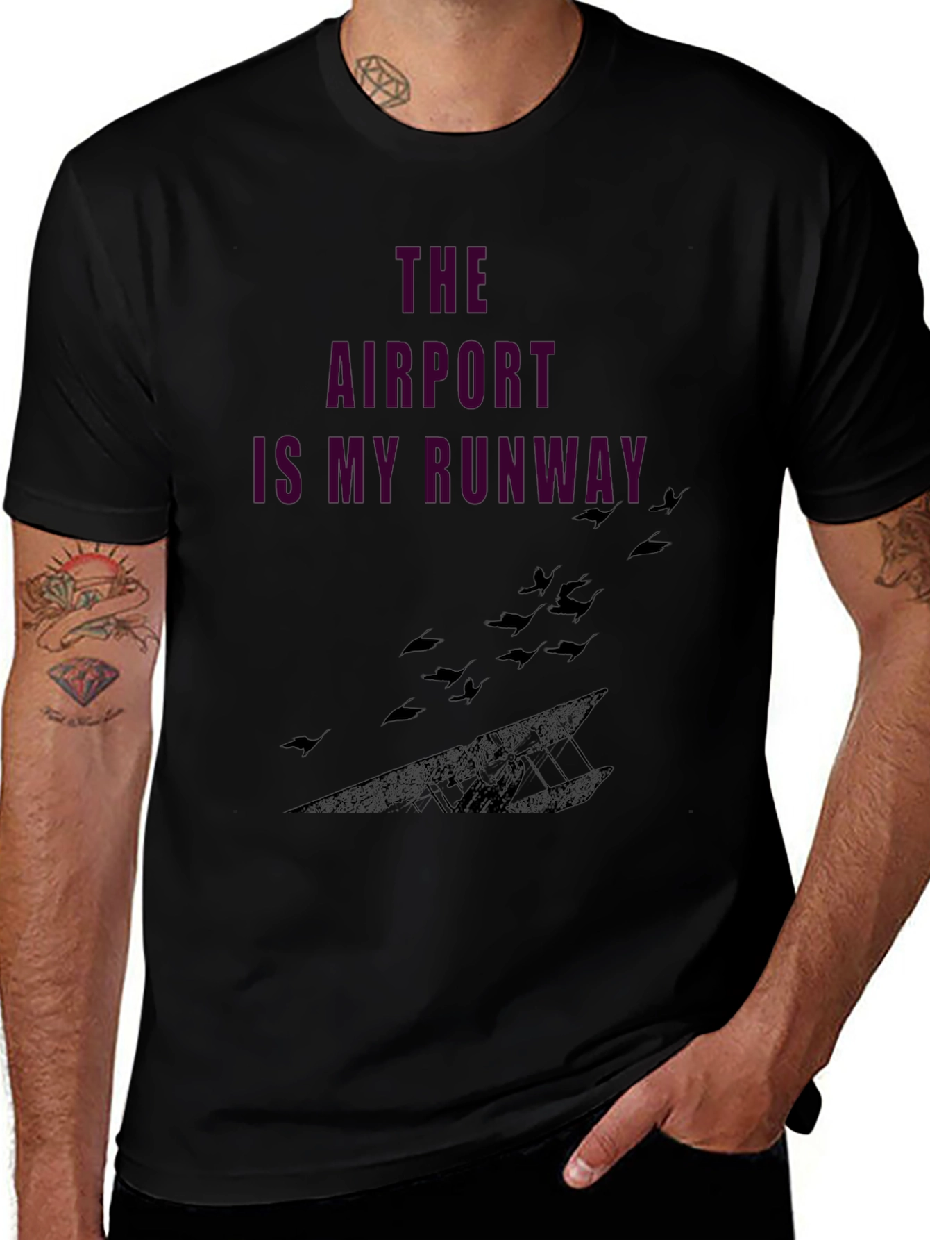 Airport Runway Graphic Tee - Black Casual T-Shirt
