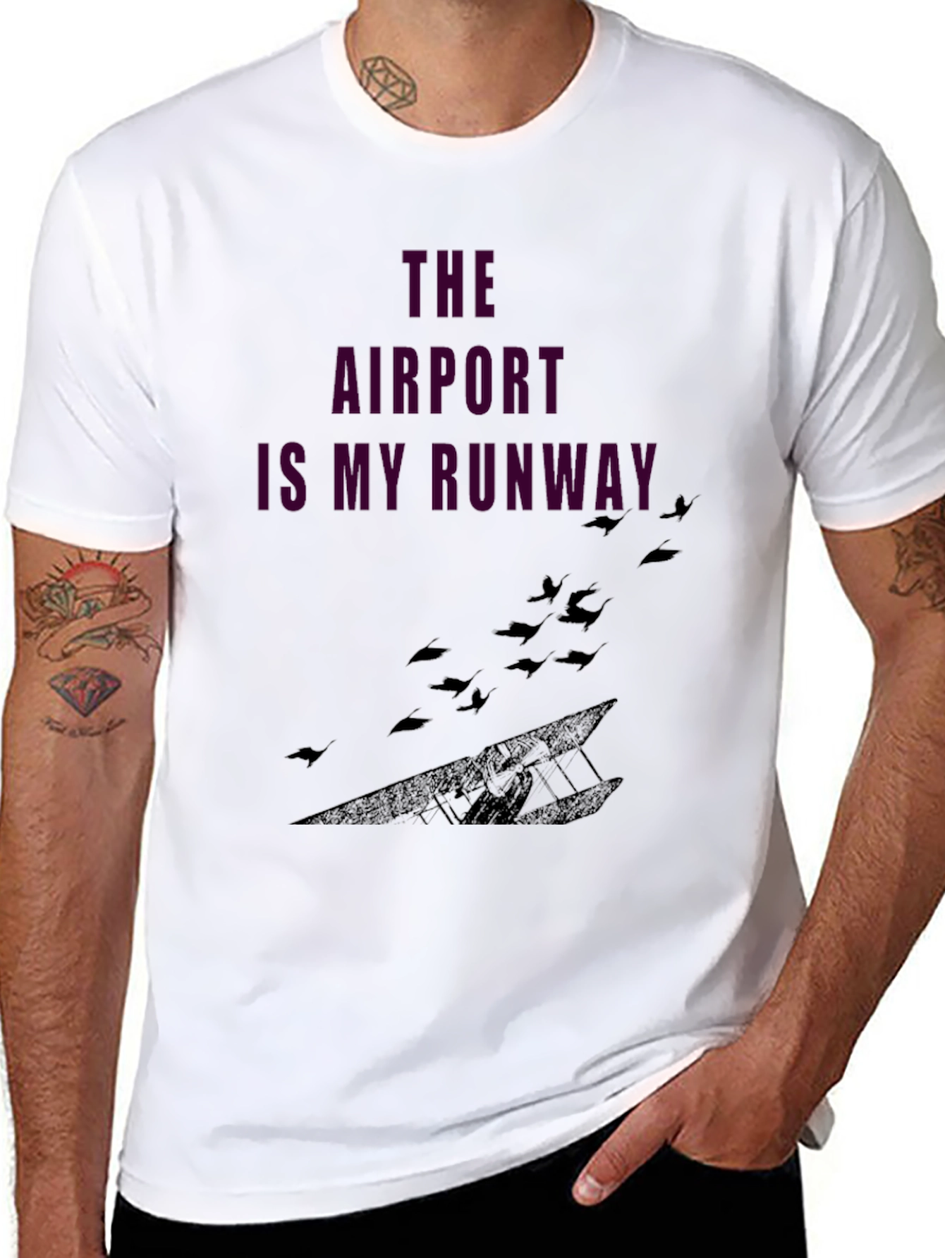 Airport Runway Graphic Tee - Black Casual T-Shirt