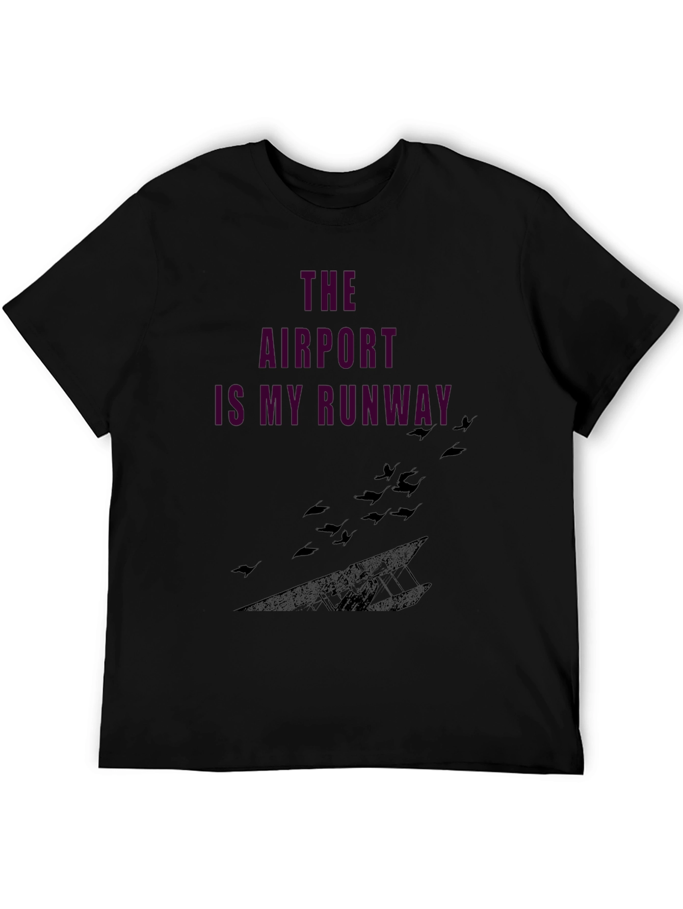 Airport Runway Graphic Tee - Black Casual T-Shirt