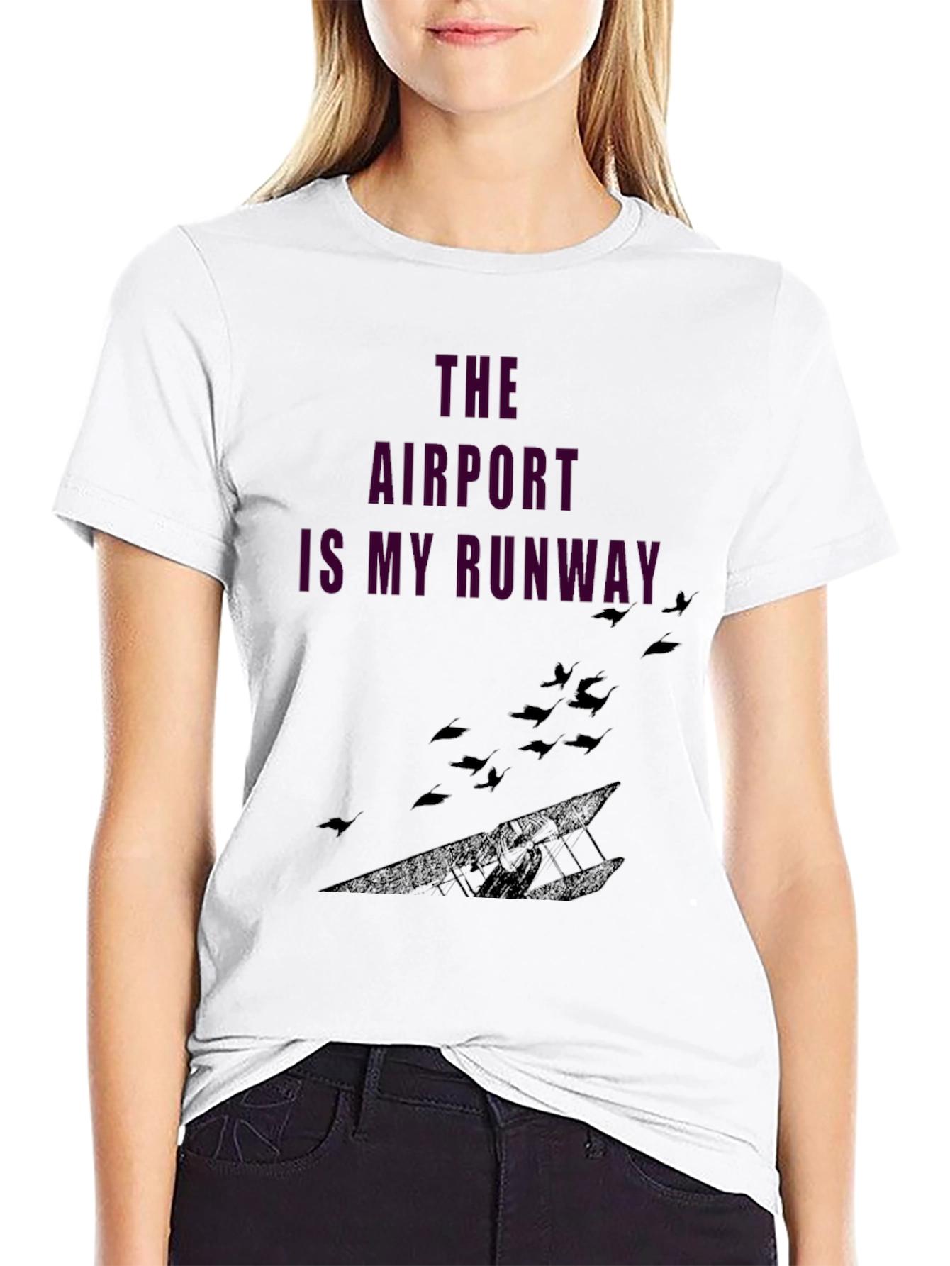 Airport Runway Graphic Tee - Black Casual T-Shirt