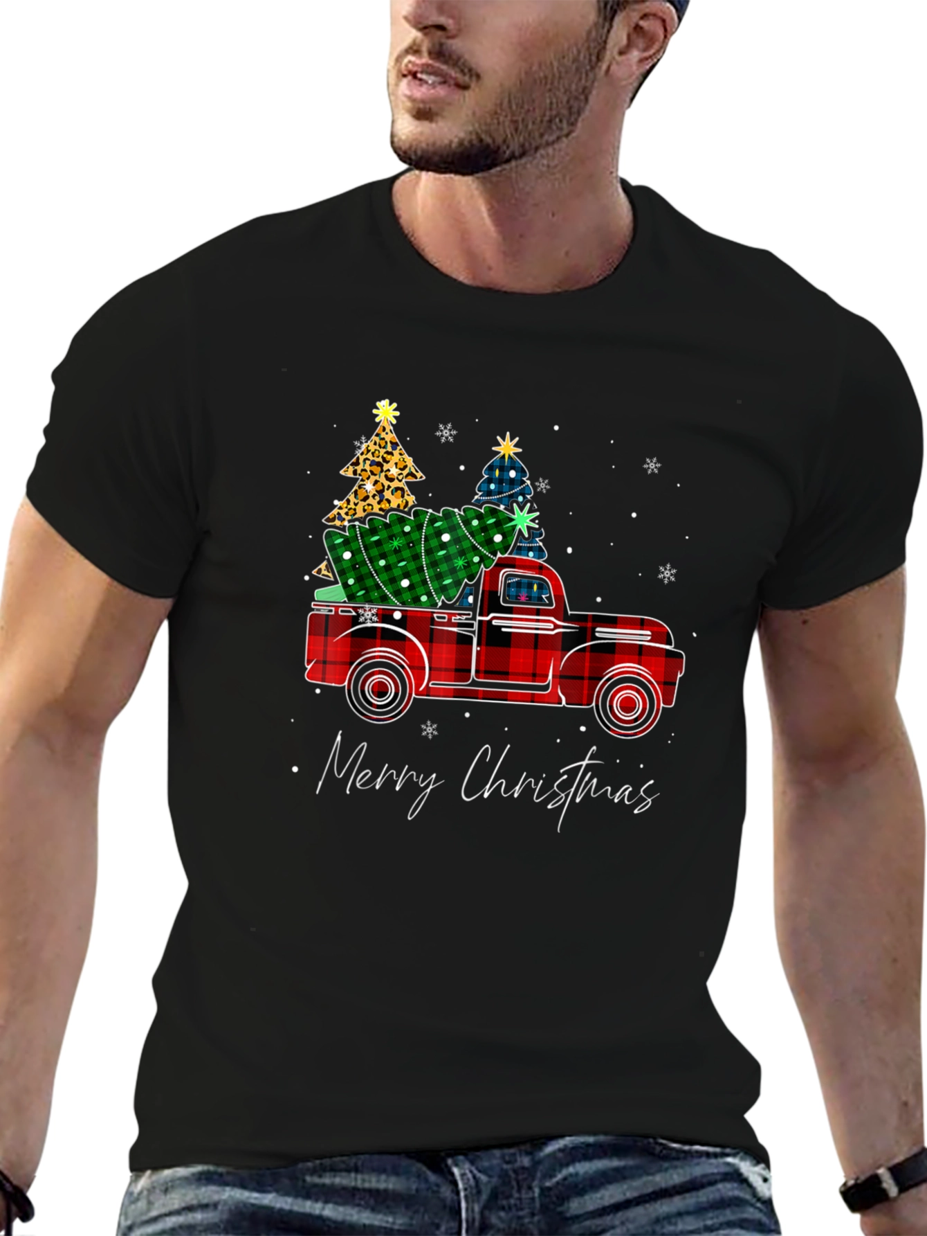 Merry Christmas Plaid Truck T-Shirt