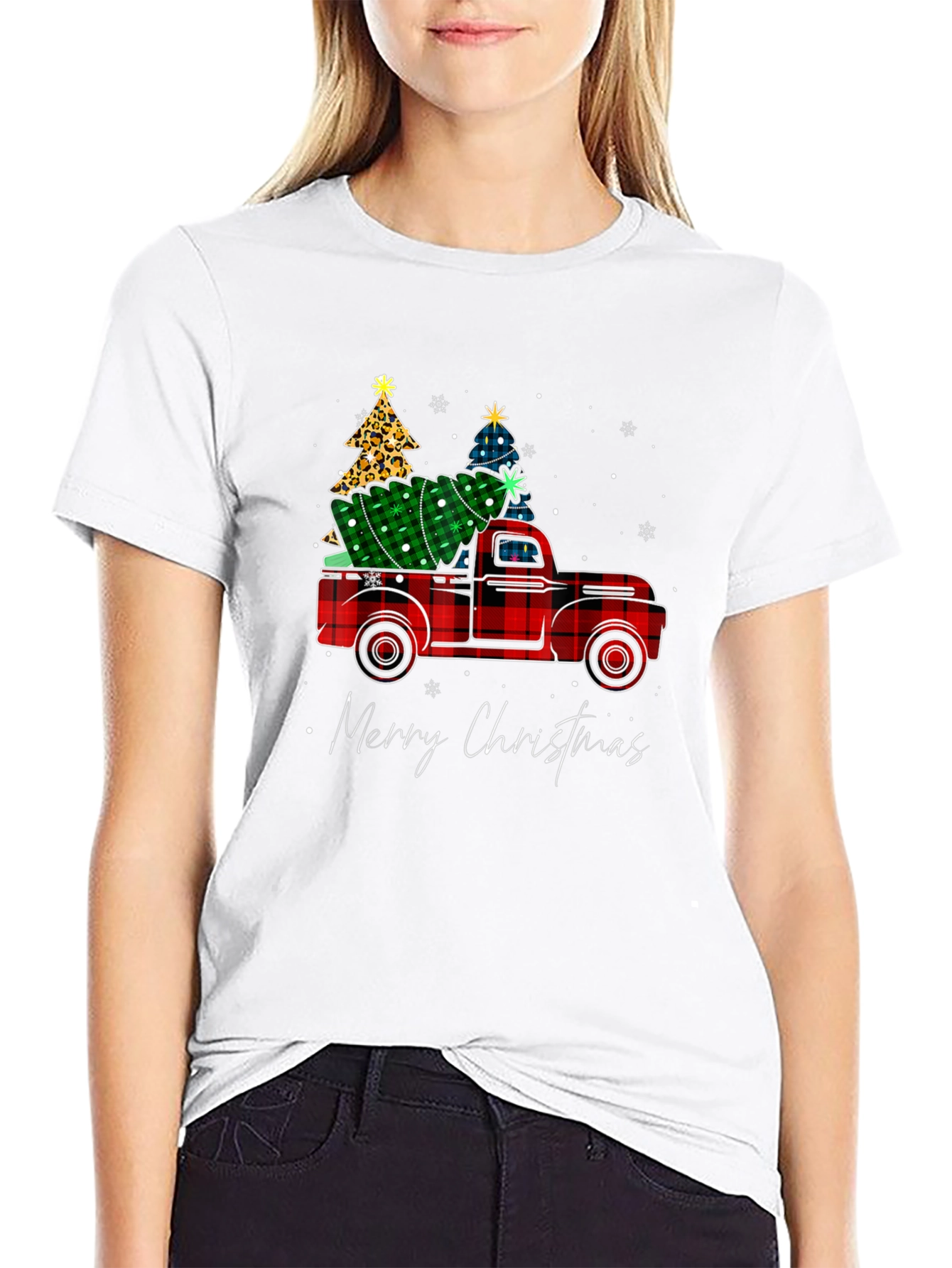 Merry Christmas Plaid Truck T-Shirt