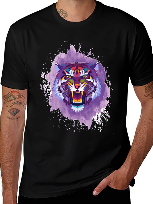 Abstract Tiger Graphic Tee - Mens Black T-Shirt