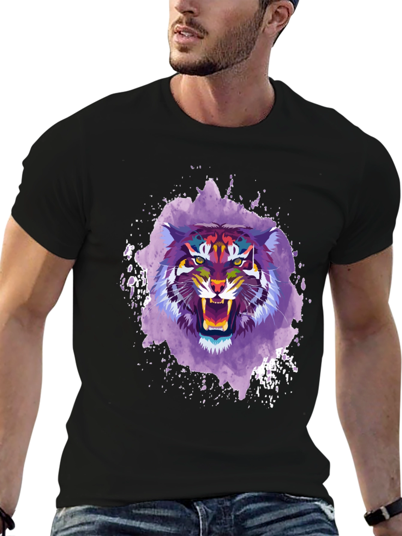 Abstract Tiger Graphic Tee - Mens Black T-Shirt