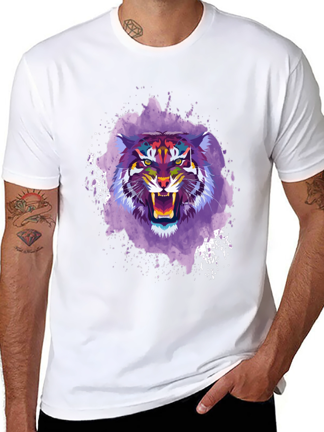 Abstract Tiger Graphic Tee - Mens Black T-Shirt
