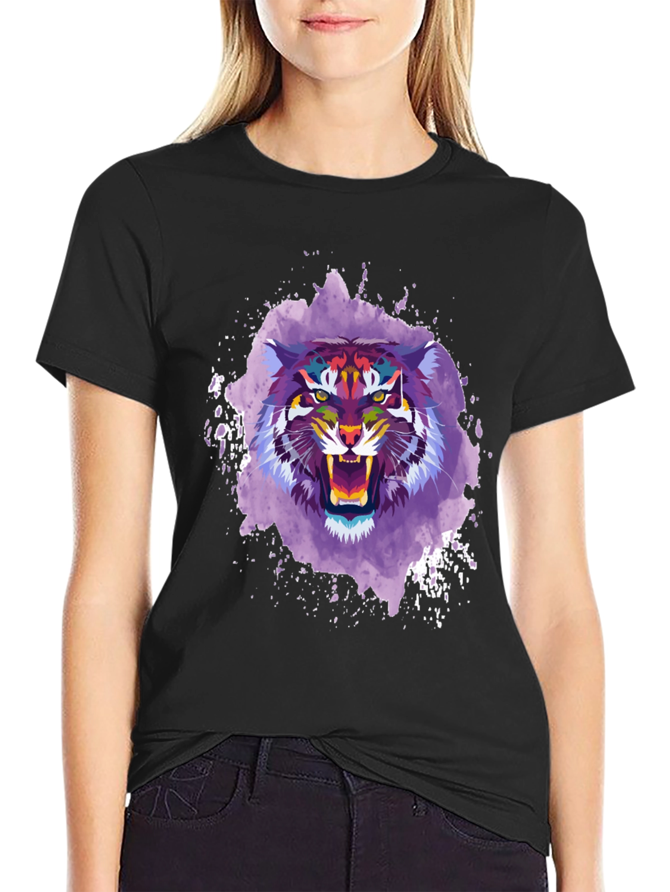 Abstract Tiger Graphic Tee - Mens Black T-Shirt