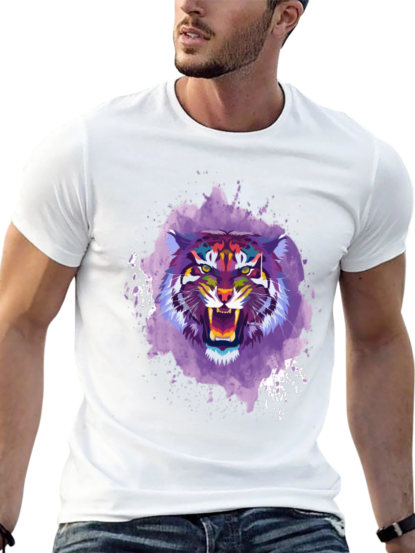 Abstract Tiger Graphic Tee - Mens Black T-Shirt