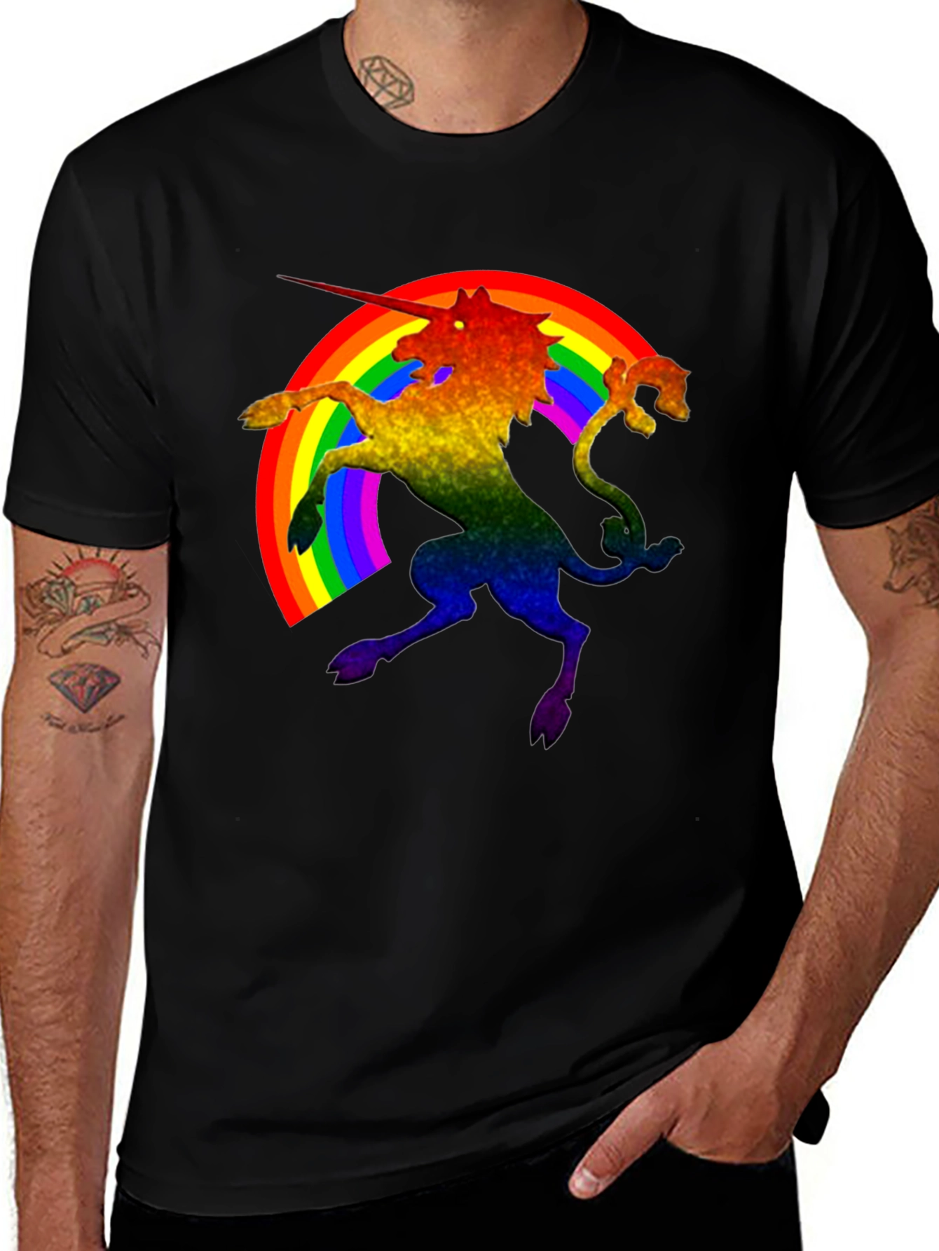 Rainbow Unicorn Black T-Shirt