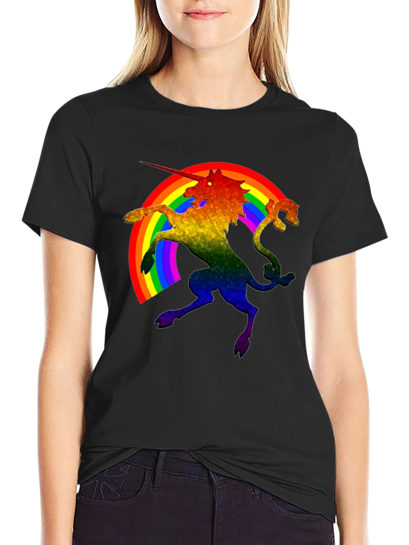 Rainbow Unicorn Black T-Shirt