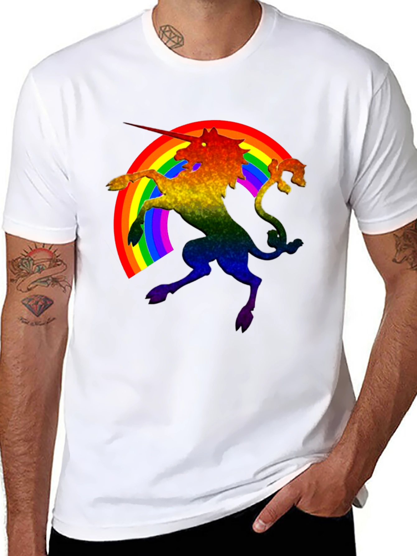 Rainbow Unicorn Black T-Shirt