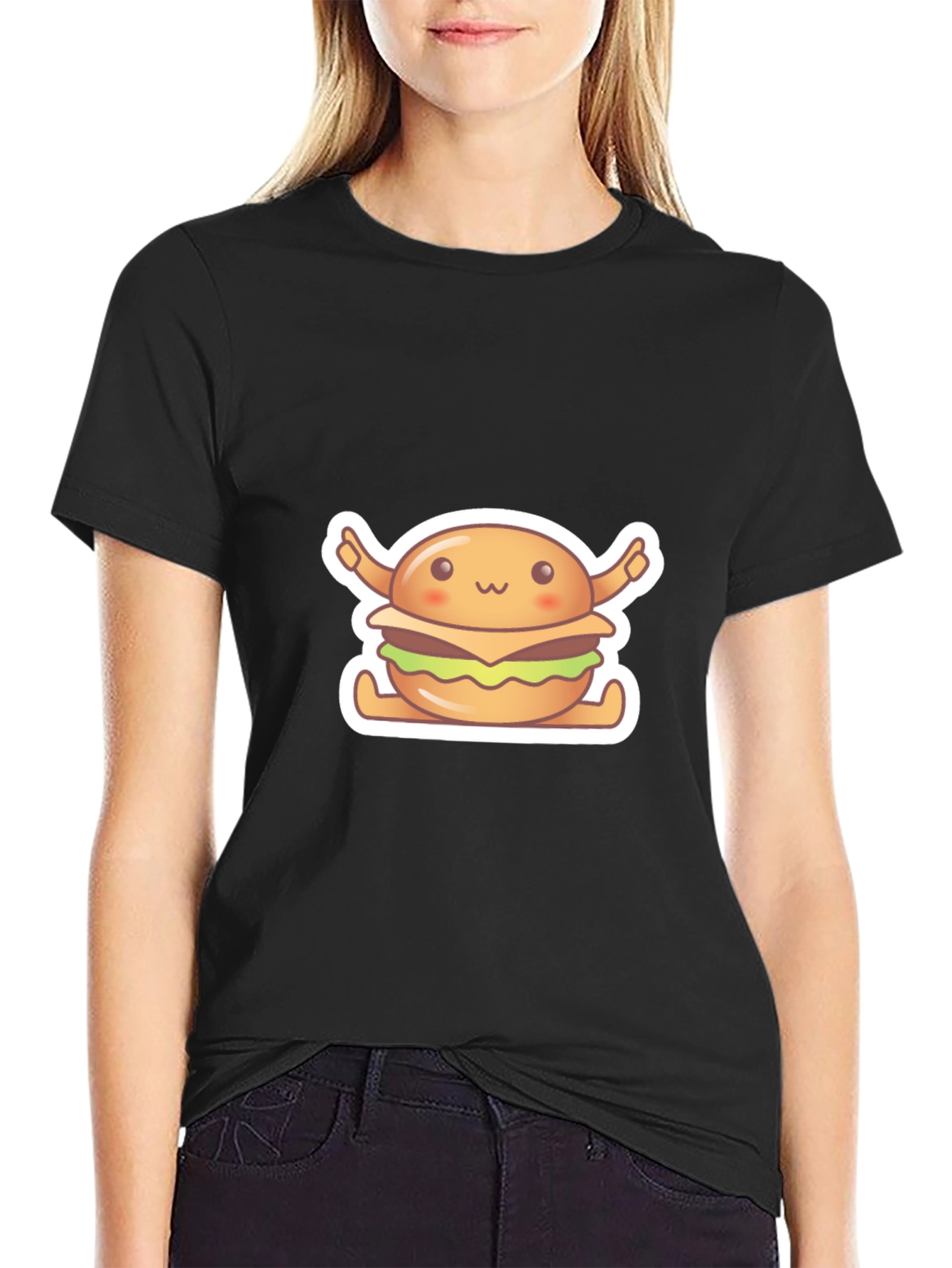 Kawaii Burger Graphic Tee - Unisex Black T-Shirt