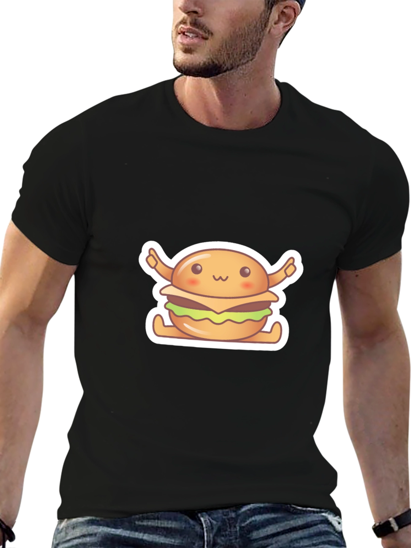 Kawaii Burger Graphic Tee - Unisex Black T-Shirt