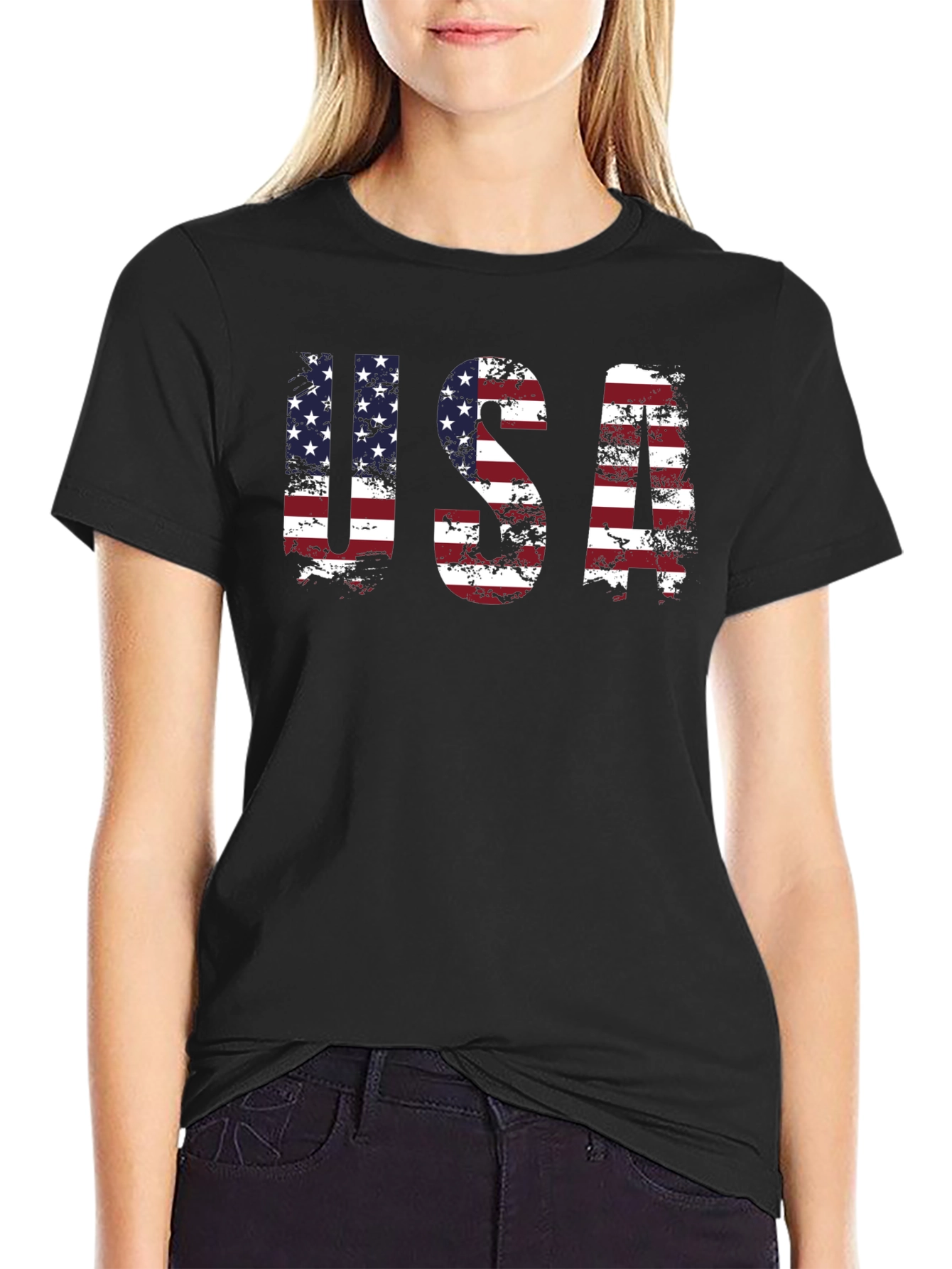 USA Flag Graphic Print Crew Neck T-Shirt
