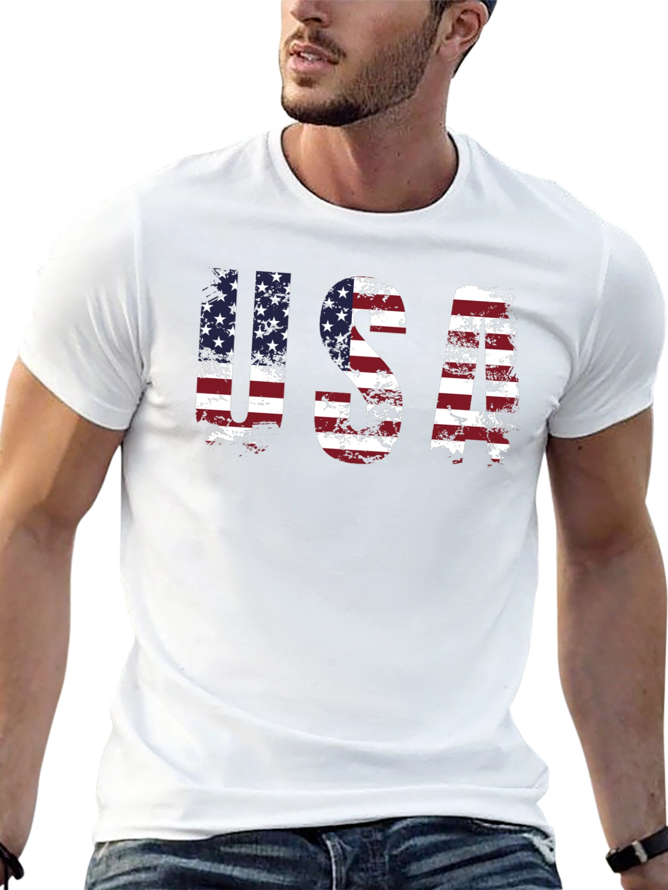 USA Flag Graphic Print Crew Neck T-Shirt