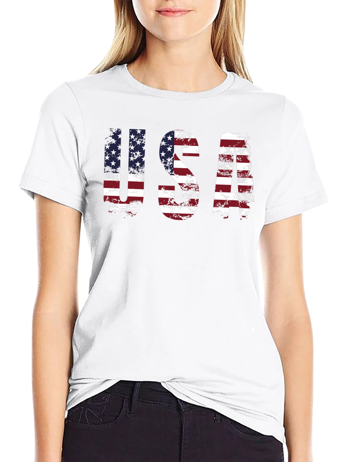 USA Flag Graphic Print Crew Neck T-Shirt