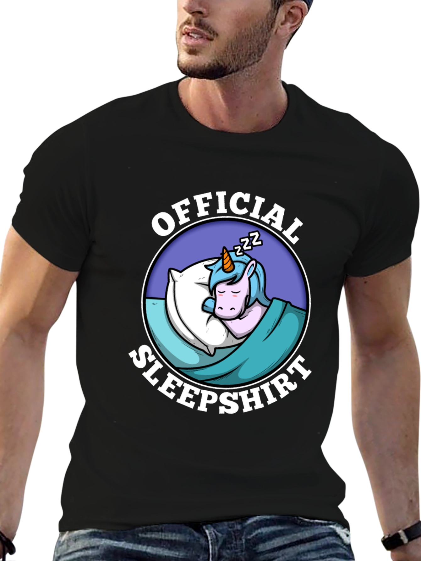 Official Sleepshirt: Sleeping Unicorn Black T-Shirt