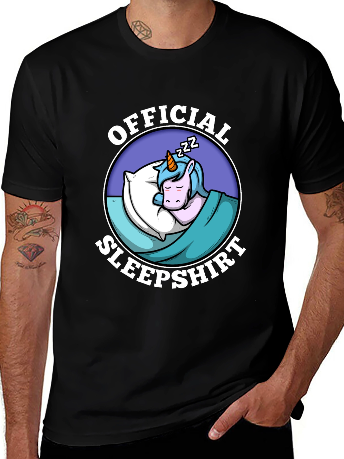 Official Sleepshirt: Sleeping Unicorn Black T-Shirt