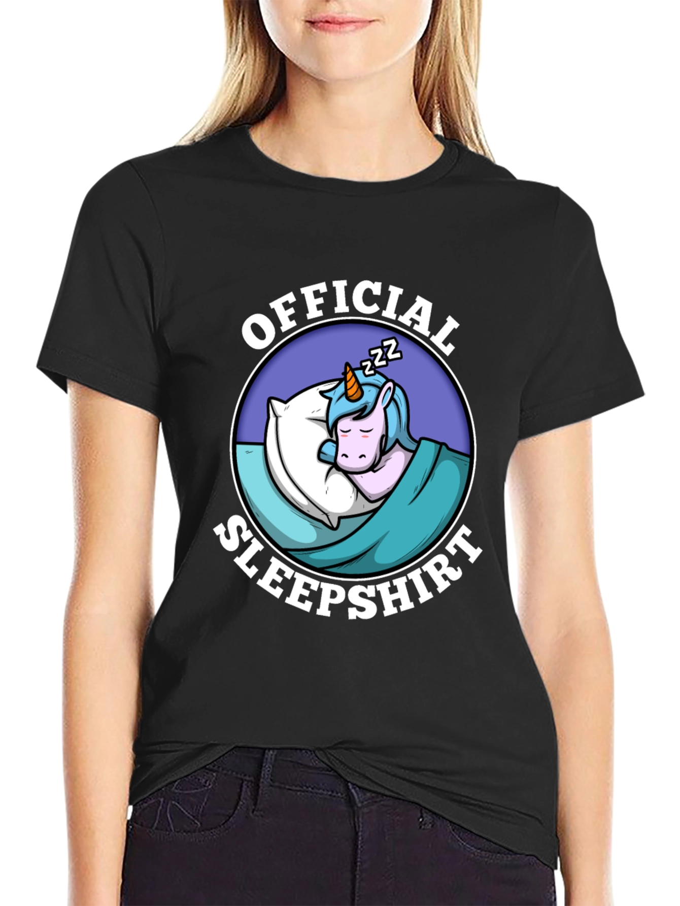 Official Sleepshirt: Sleeping Unicorn Black T-Shirt