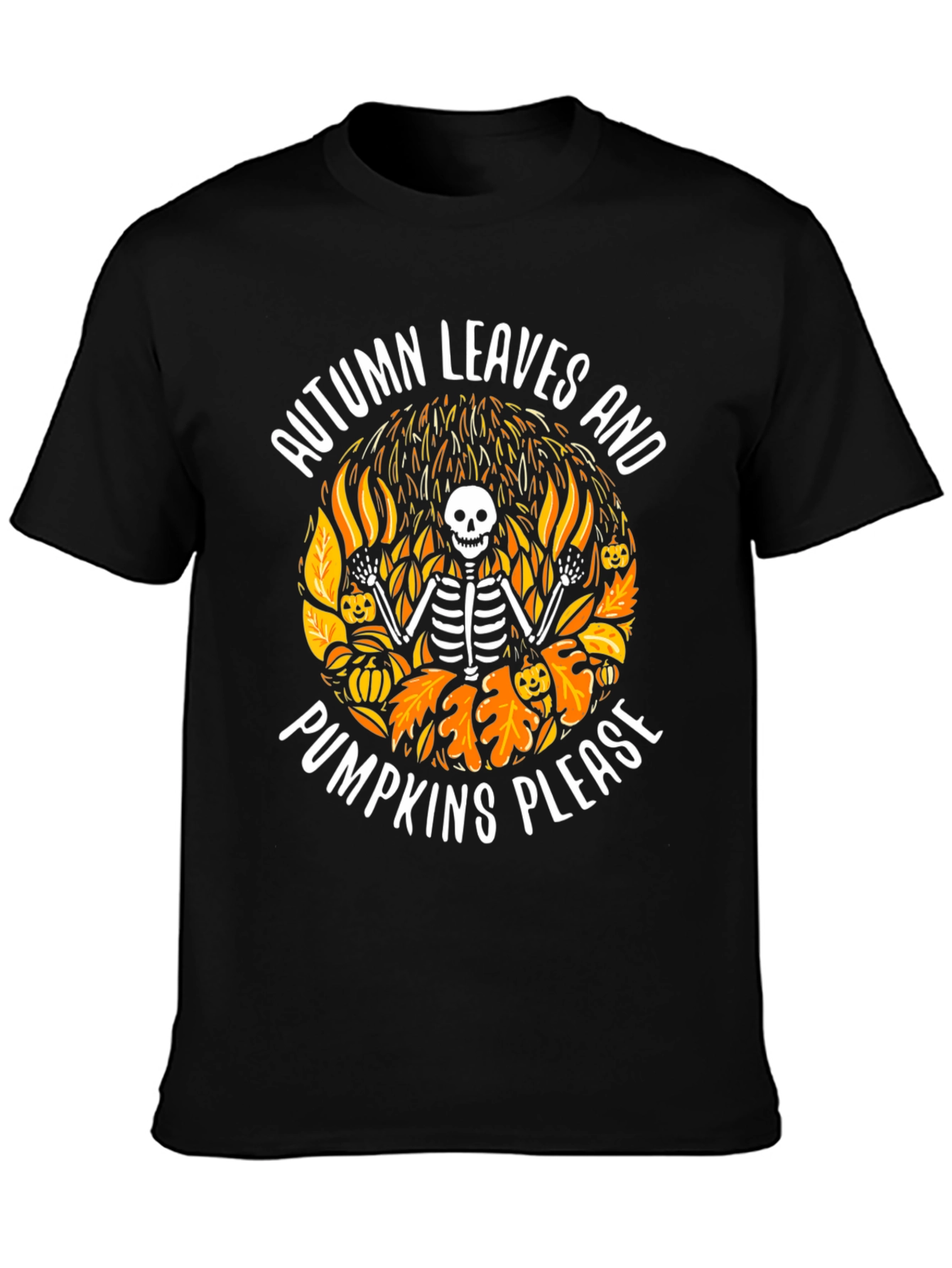 Autumn Leaves & Pumpkins Skeleton Graphic Tee