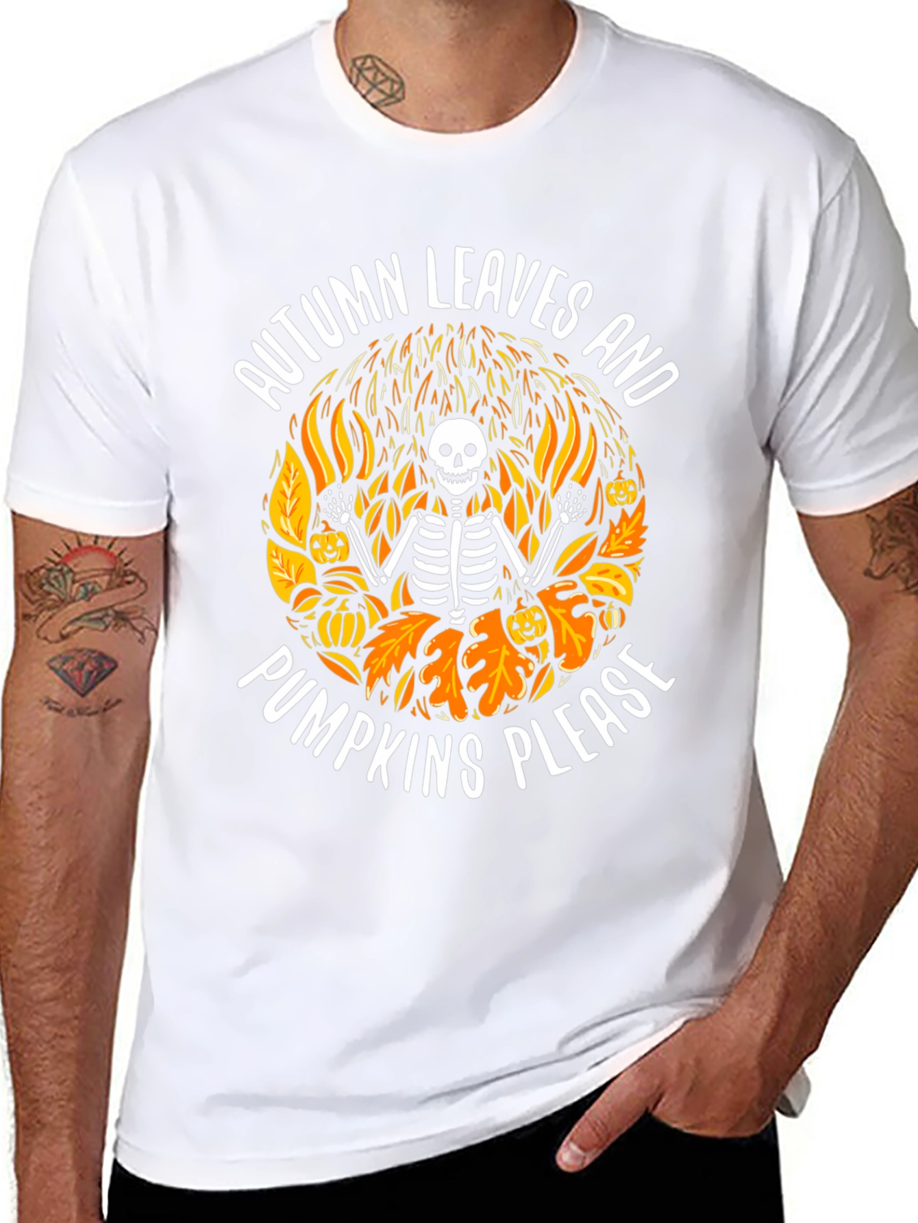 Autumn Leaves & Pumpkins Skeleton Graphic Tee