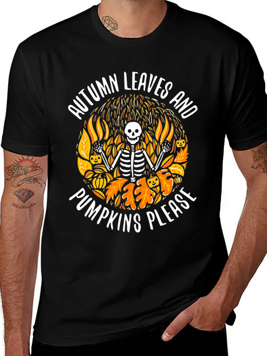 Autumn Leaves & Pumpkins Skeleton Graphic Tee