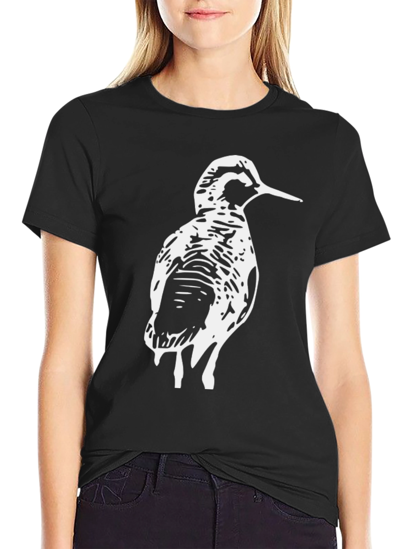 Woodcock Bird Graphic Tee - Black Cotton T-Shirt