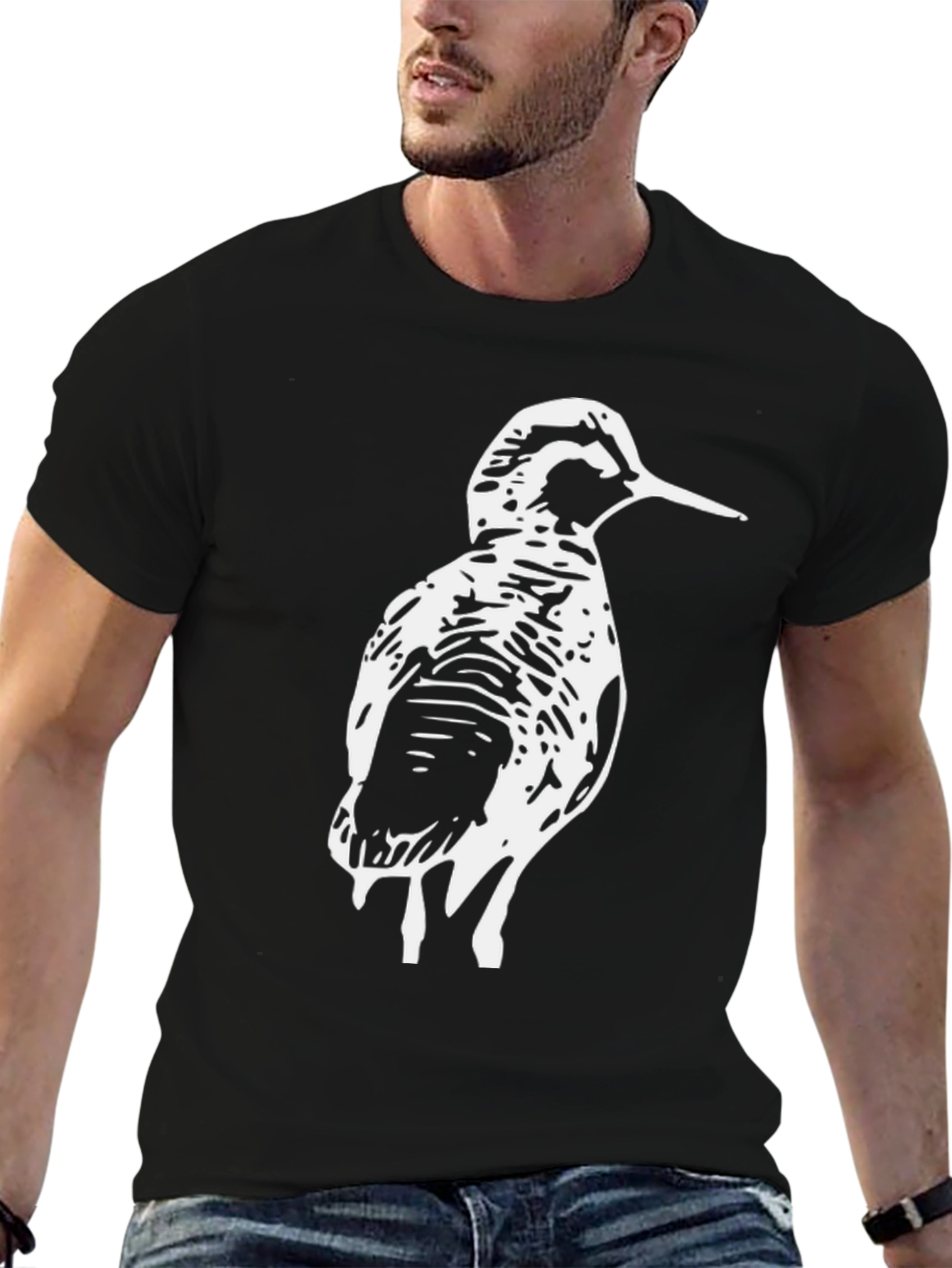 Woodcock Bird Graphic Tee - Black Cotton T-Shirt