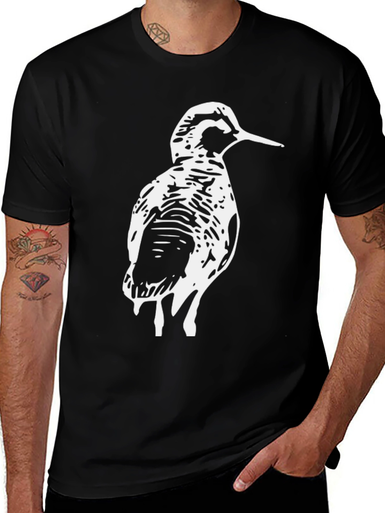 Woodcock Bird Graphic Tee - Black Cotton T-Shirt