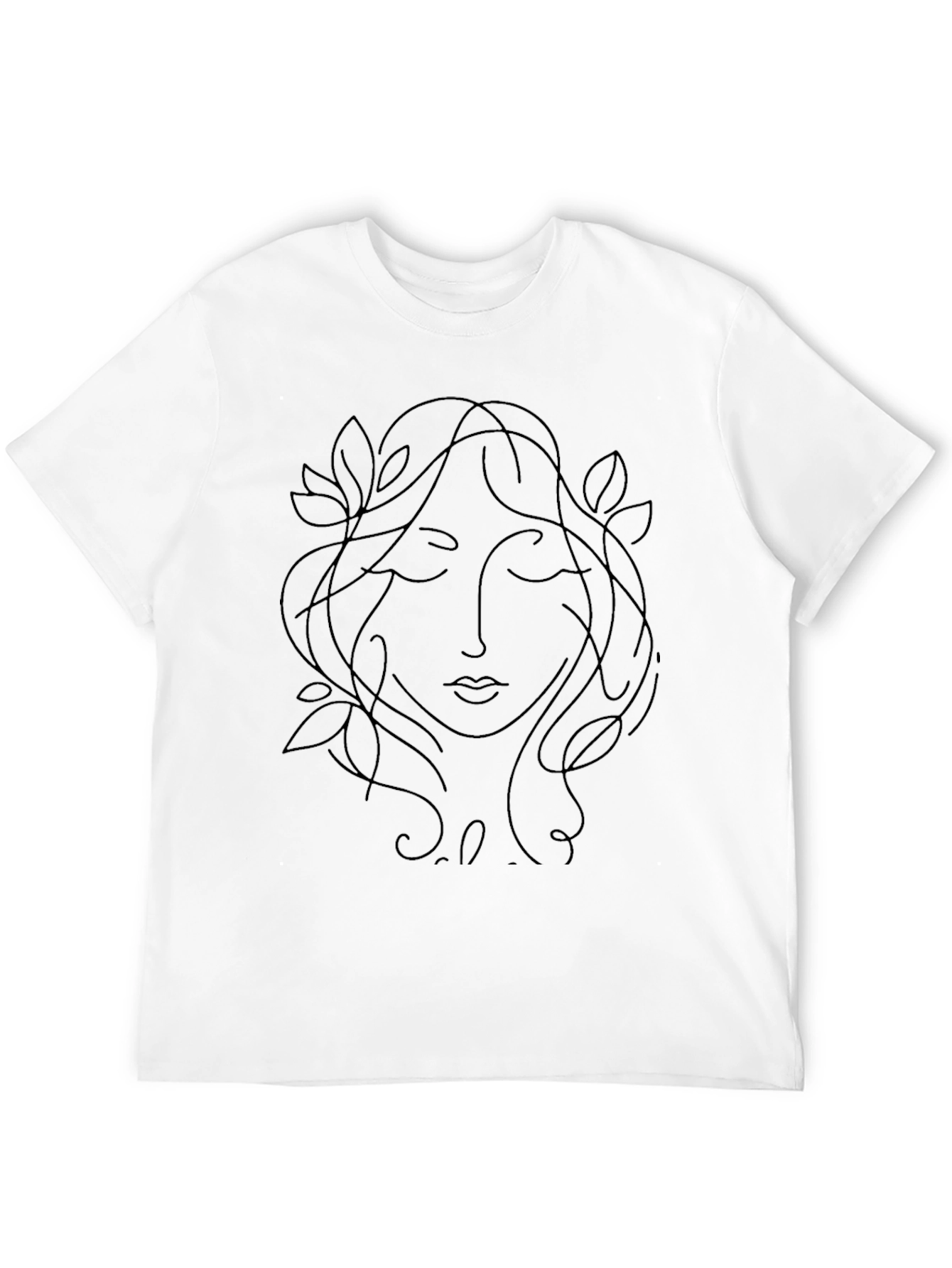 Minimalist Woman Face Line Art Black T-Shirt