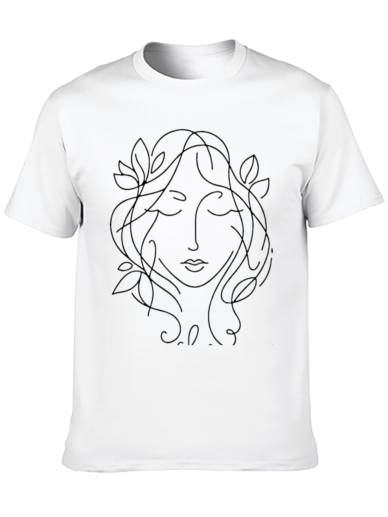 Minimalist Woman Face Line Art Black T-Shirt