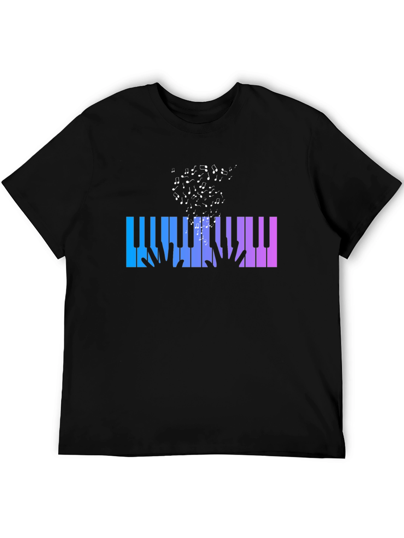 Piano Keys Music Notes Graphic Black T-Shirt